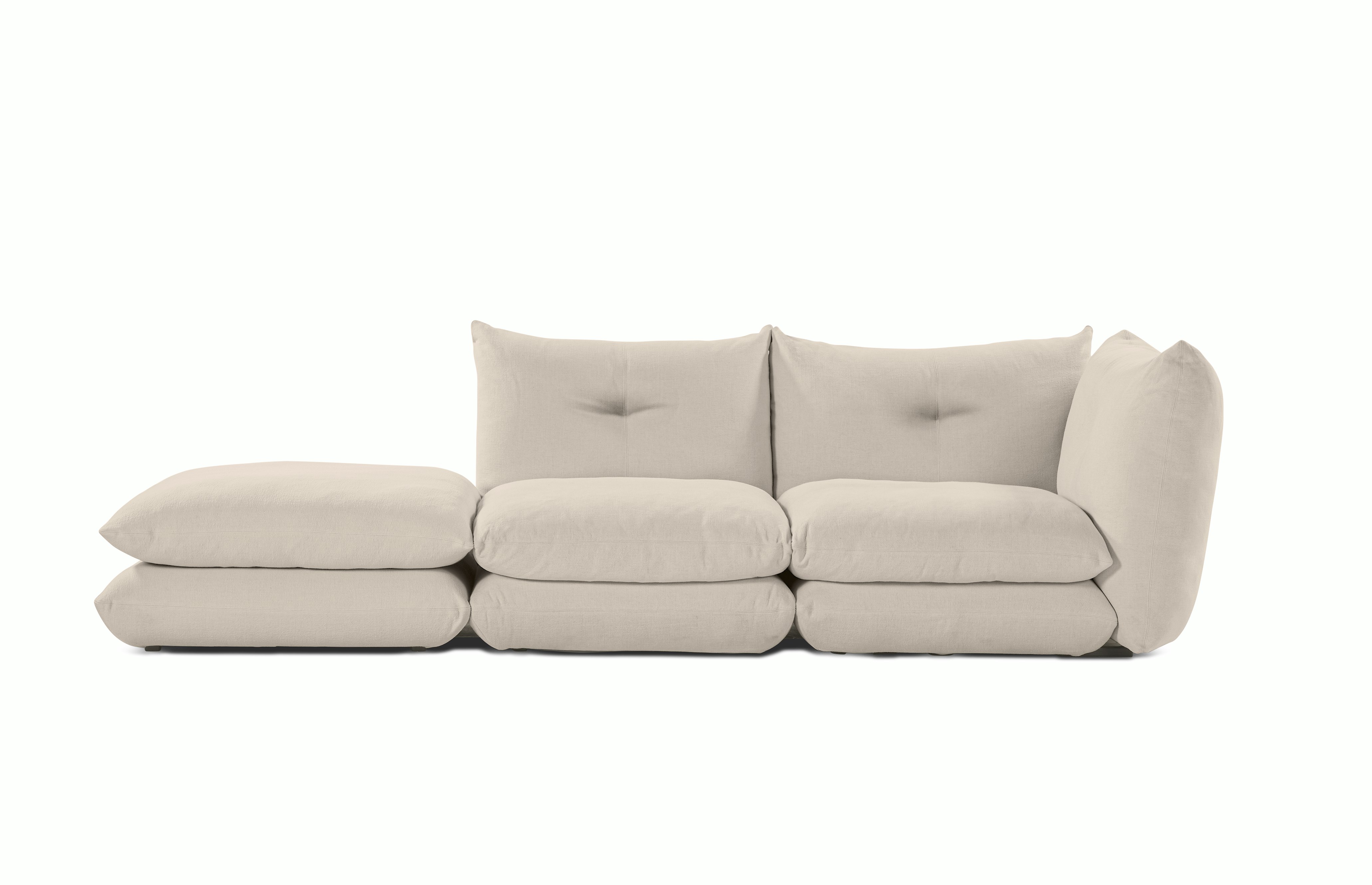 Pillo Sectional - Right Two Seater with Ottoman Standard or Deep in Haven sand