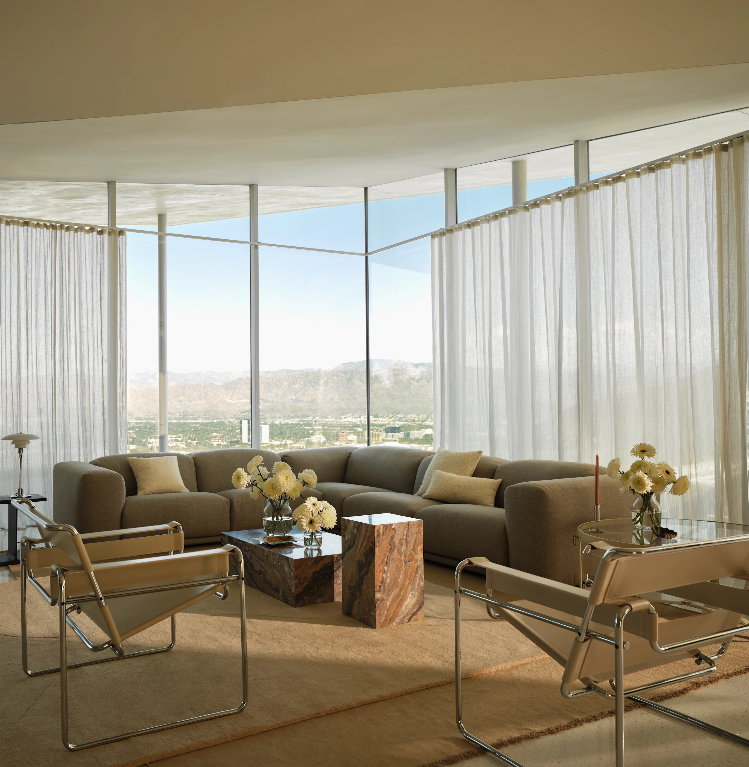 Kelston Corner Sectional, Wassily Chairs and Plinth Tables