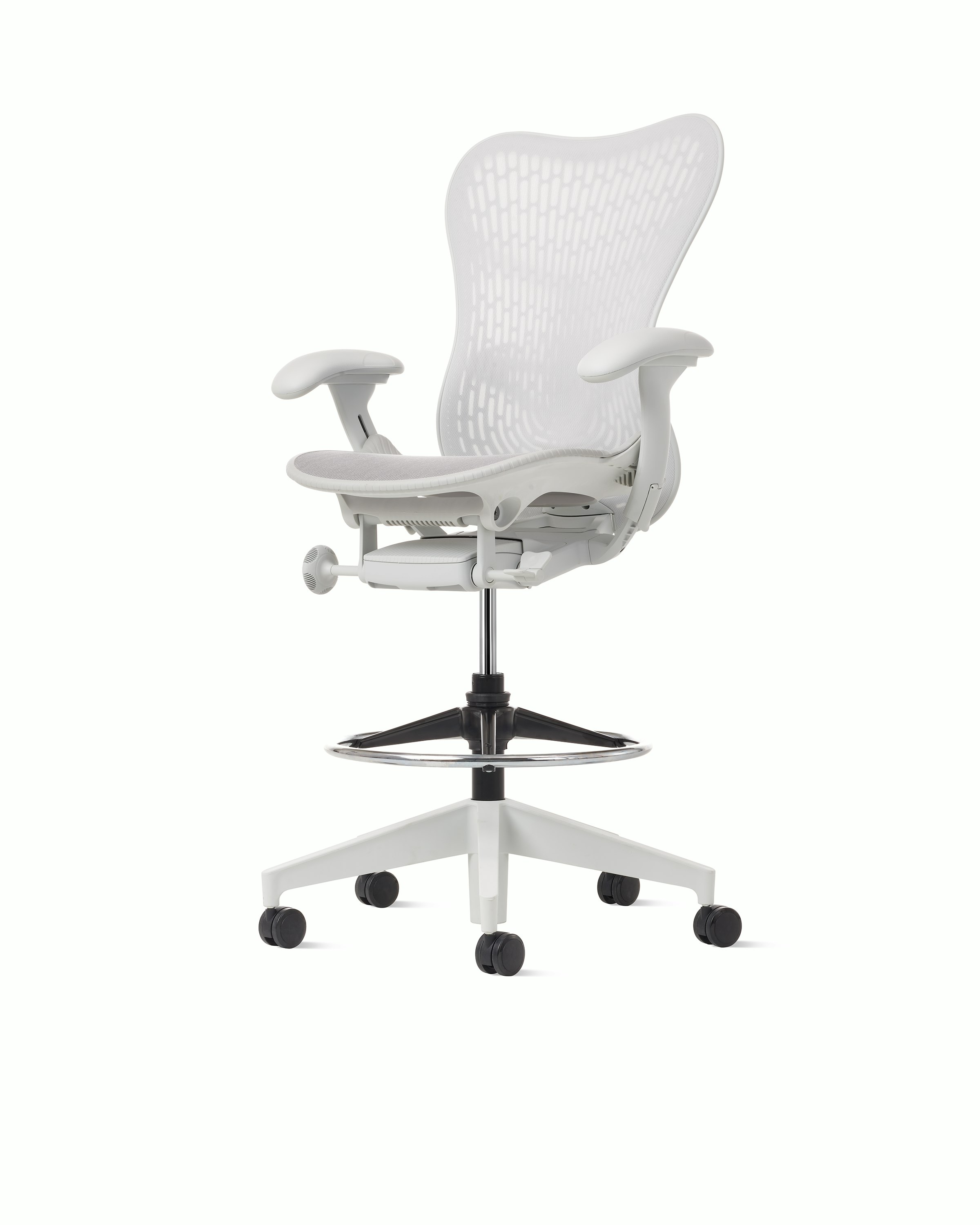 Front angle view of a Mirra 2 stool with a Butterfly back in alpine. 
