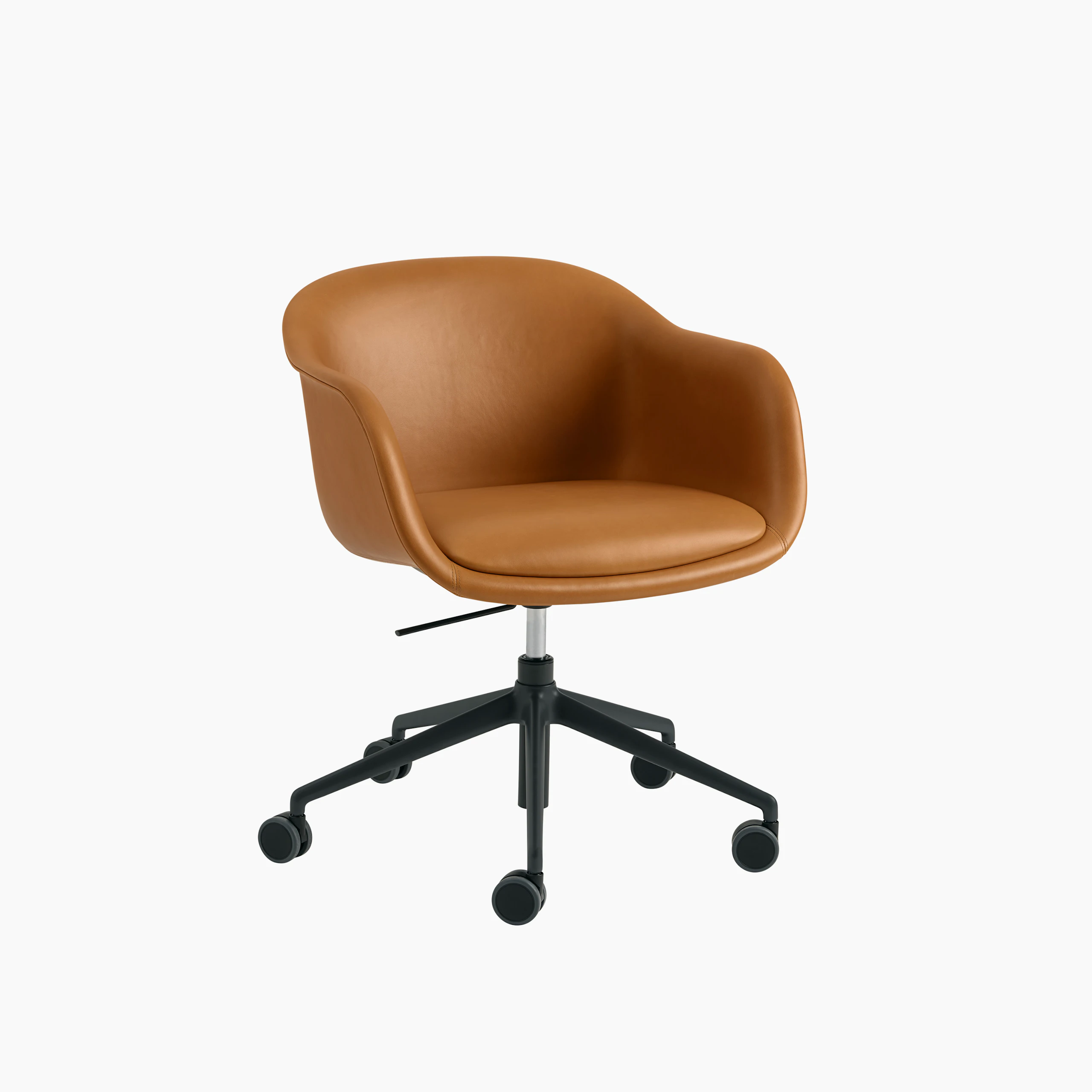 fiber conference armchair swivel gas tilt castor cognac leather black