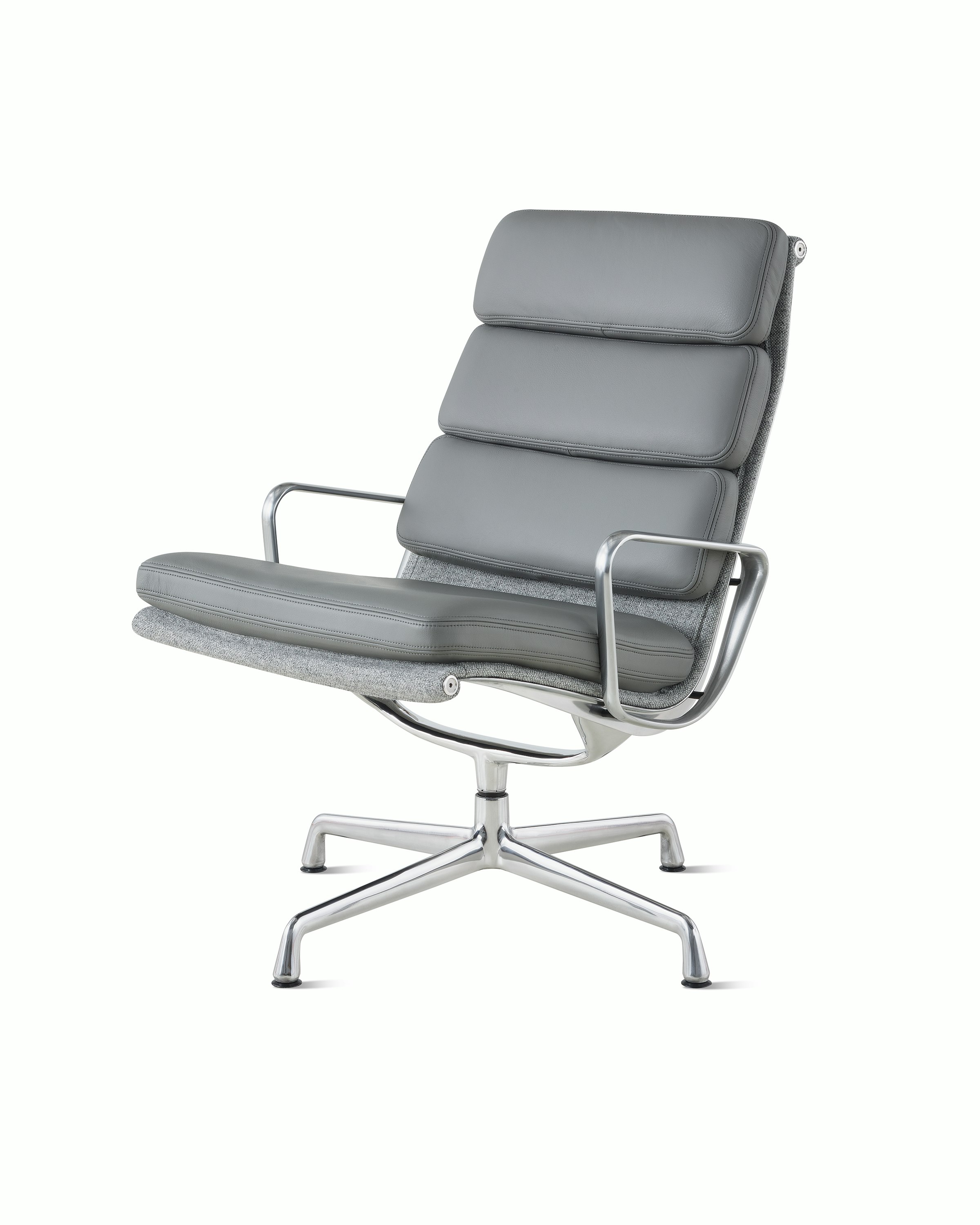 An Eames Soft Pad Lounge Chair, viewed from the front at an angle.