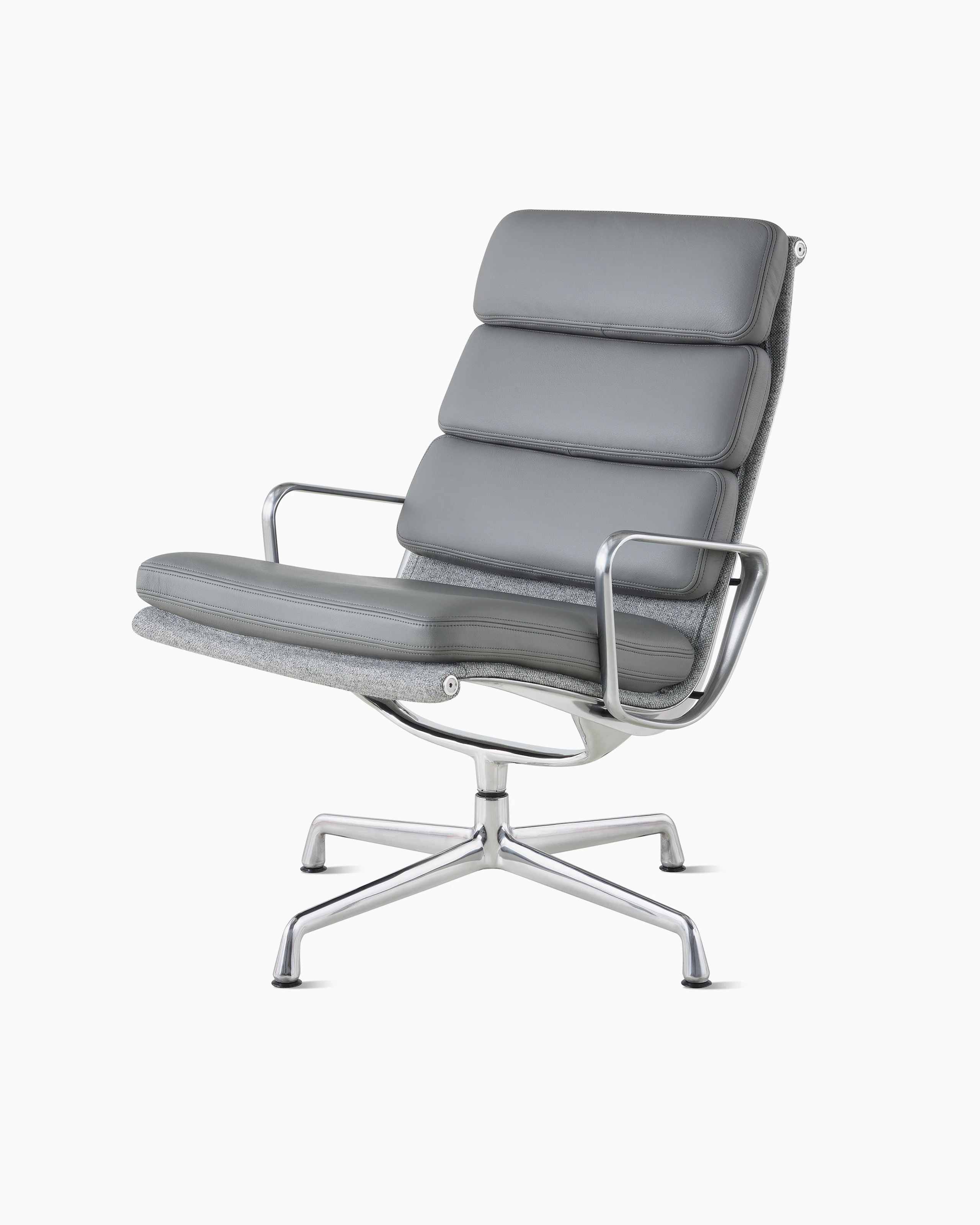 An Eames Soft Pad Lounge Chair, viewed from the front at an angle.