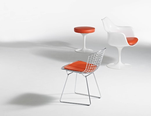 Saarinen Tulip Stool and Armchair and Bertoia Side Chair Eero Saarinen Pedestal Collection Tulip Stool Tulip Armchair Harry Bertoia Side Chair