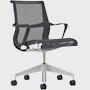 Front angle view of a Setu chair in dark grey with a silver alloy base.