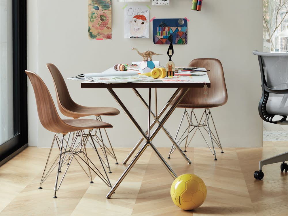 Nelson X Leg Desk 30X72 with  Eames Molded Plywood Side Chair