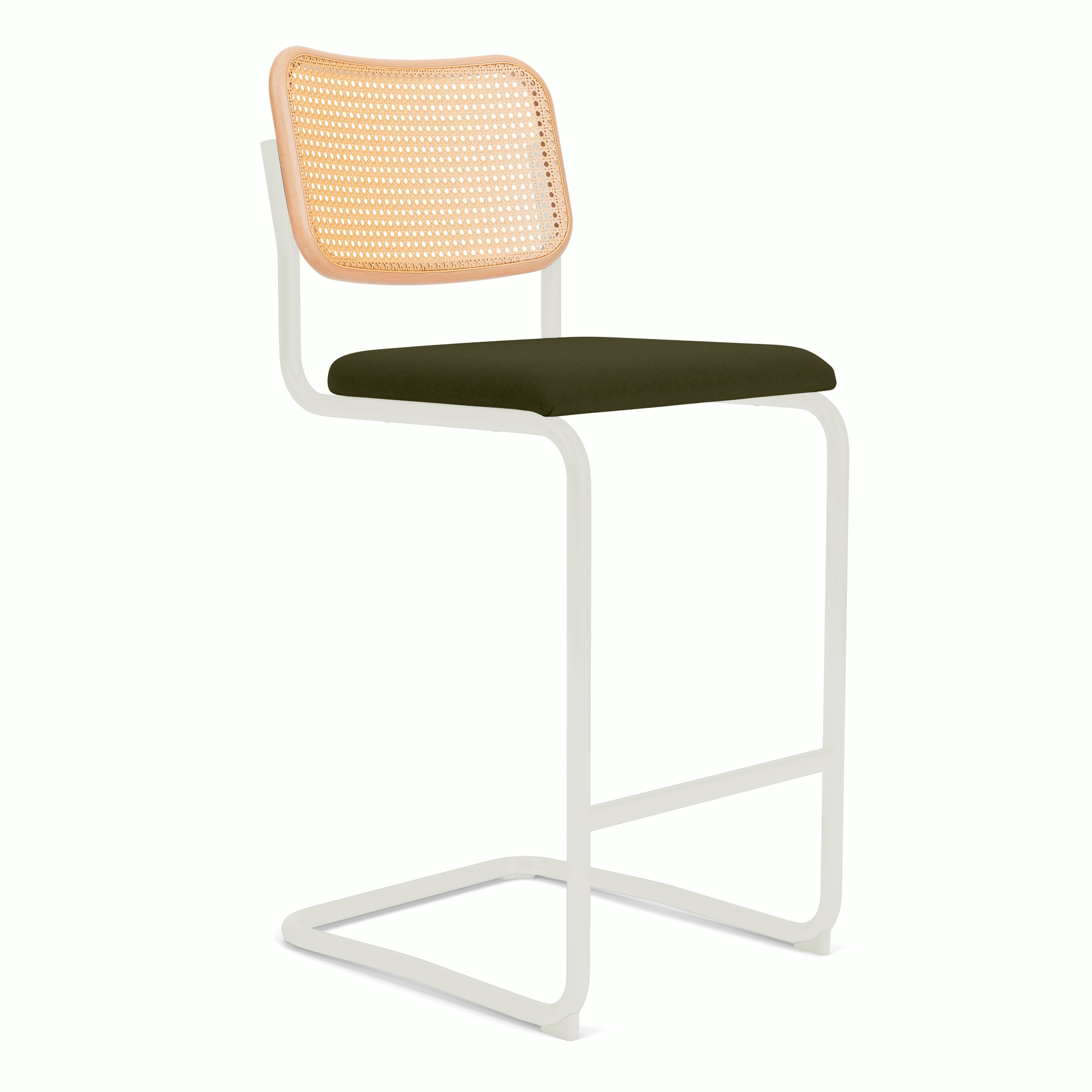 Cesca Upholstered Stool - Natural Beech,  Bar Height ,  Seat Pad,  Volo Leather,  papyrus,  white frame