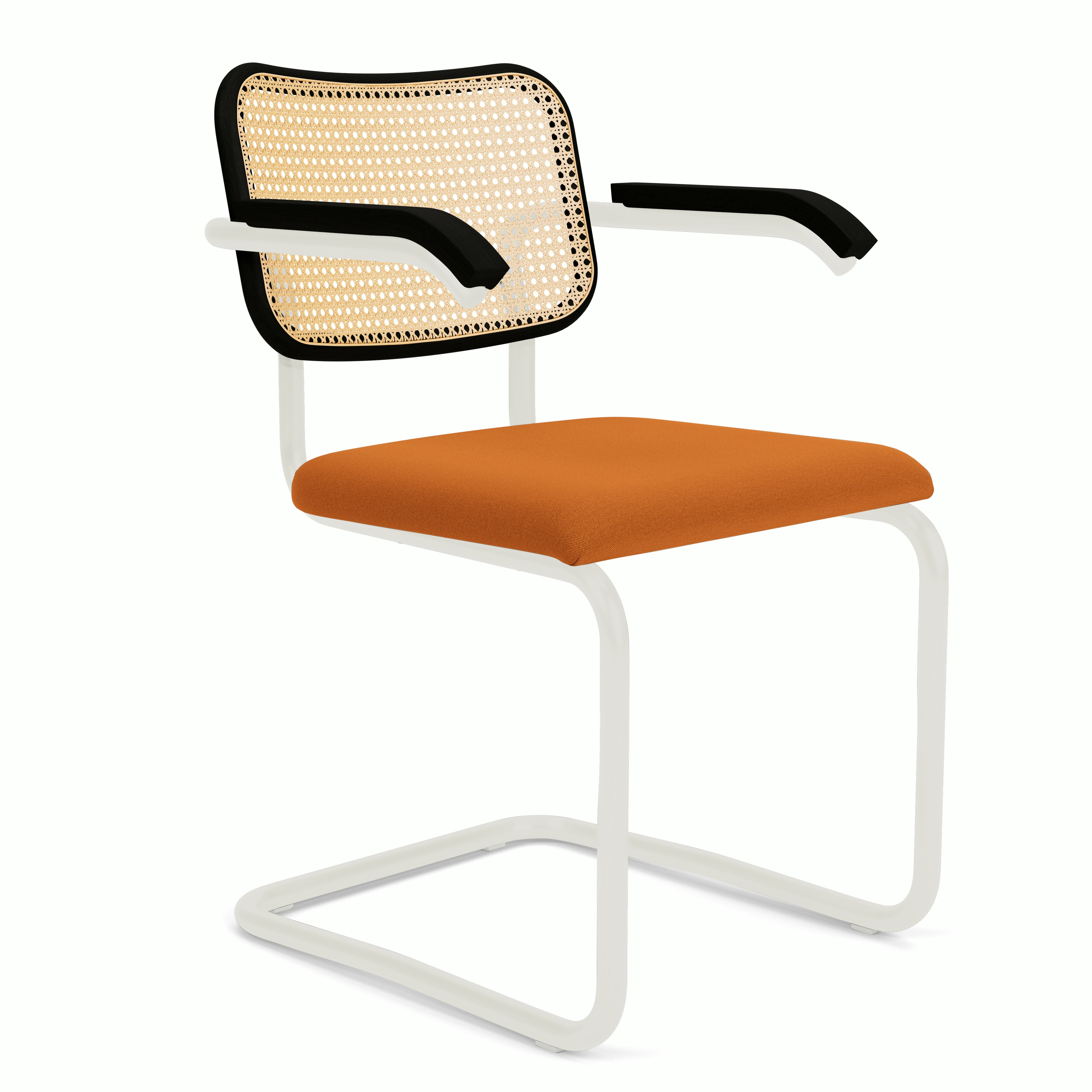 Cesca Upholstered Chair - Ebonized Beech ,  Armchair,  Seat Pad,  hourglass,  sunshine,  white frame