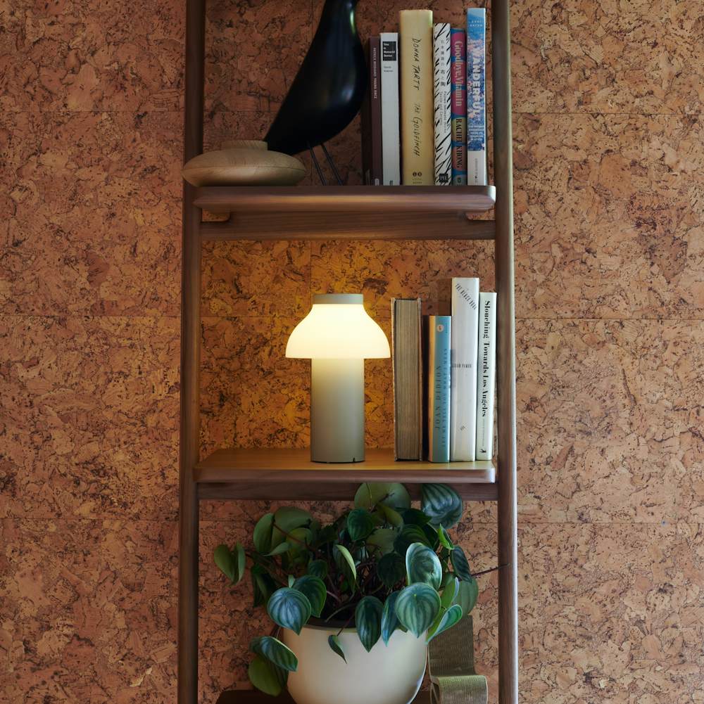 Folk Ladder Shelving with Eames House Bird and PC Portable Lamp