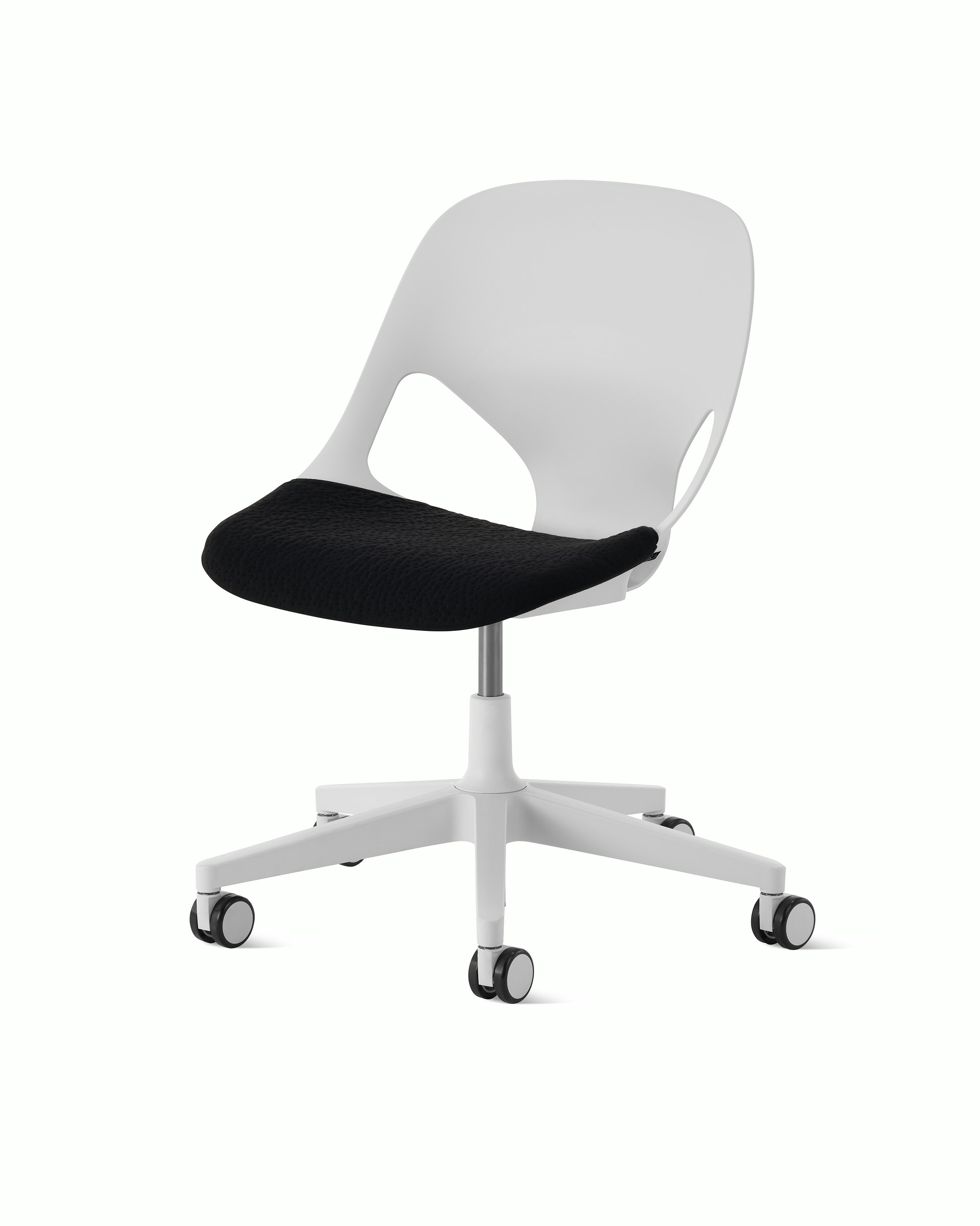 White task chair with a black seat pad