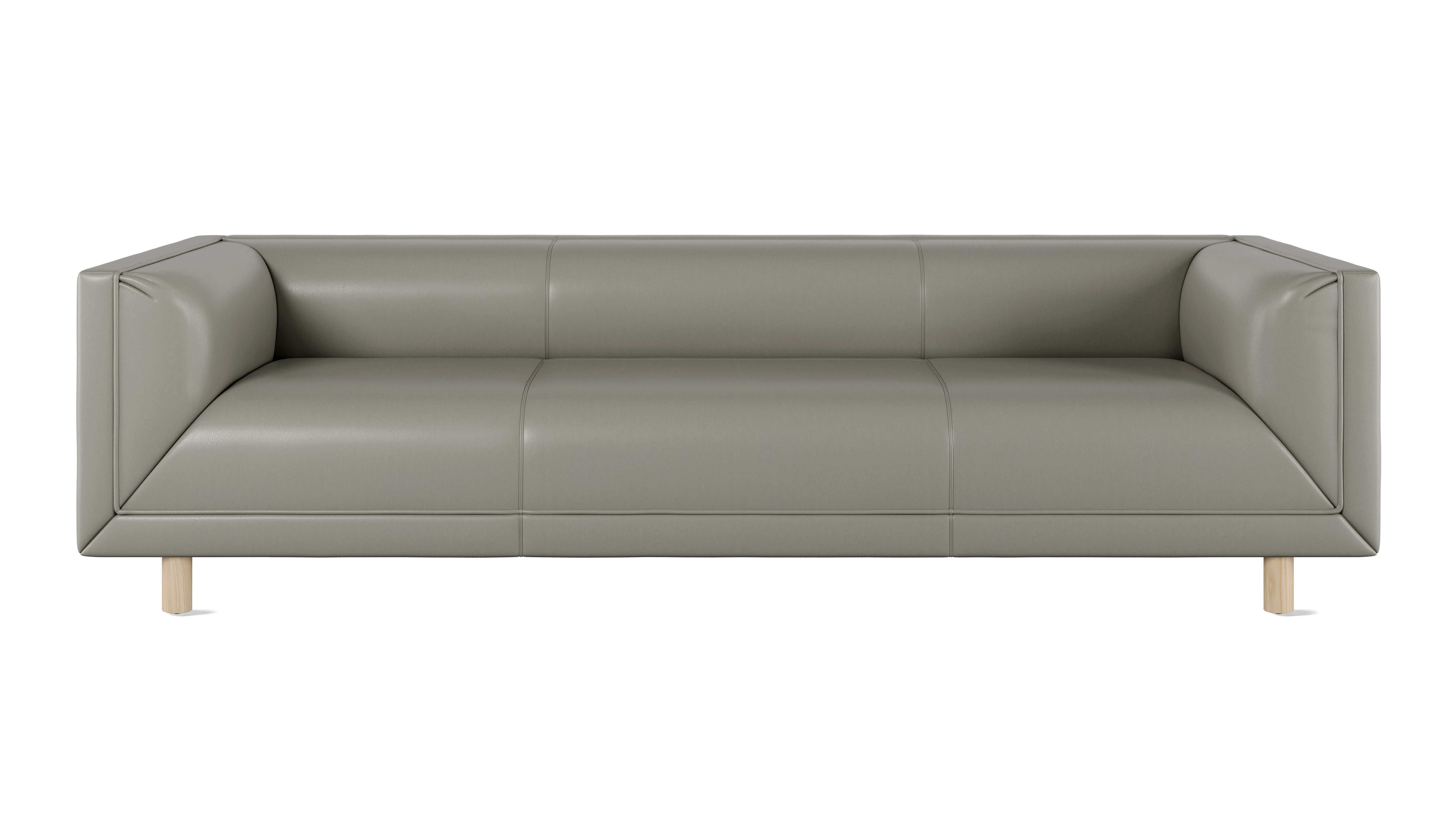 Rolled Arm Sofa 96,  Prone Leather,  Script,  White Ash