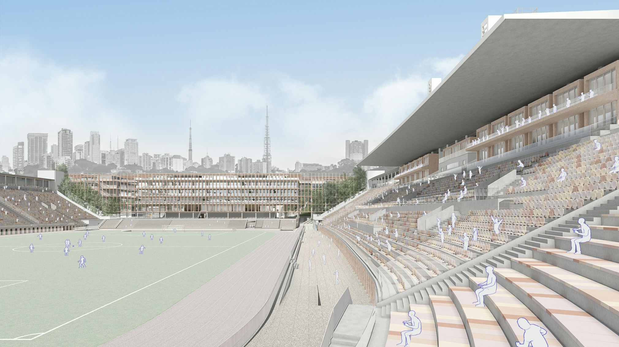 A 3D rendering of the field at Pacaembu Sports Complex Project by RADDAR