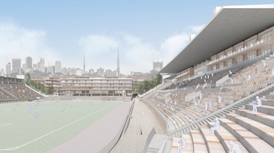 A 3D rendering of the field at Pacaembu Sports Complex Project by RADDAR