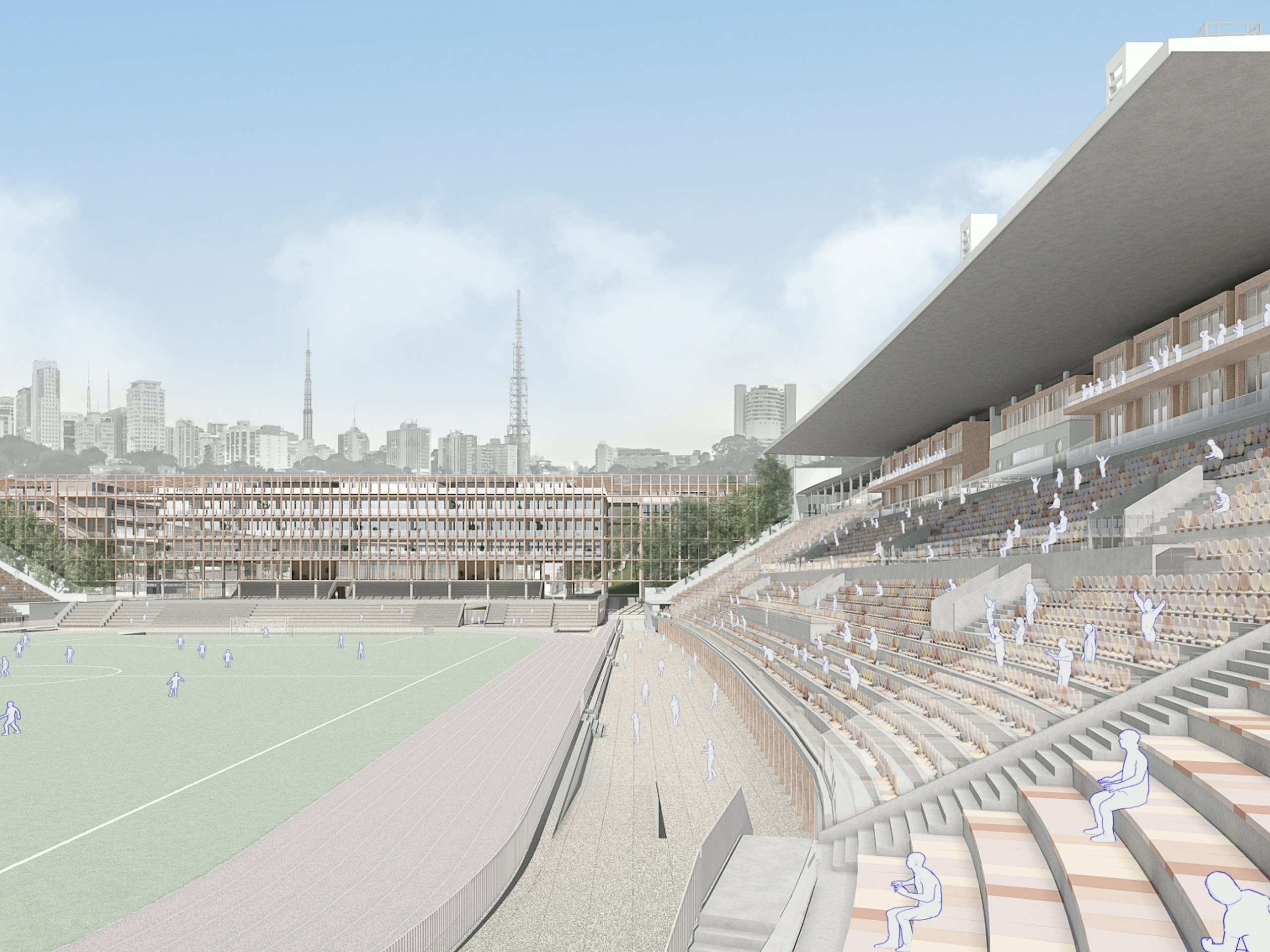 A 3D rendering of the field at Pacaembu Sports Complex Project by RADDAR