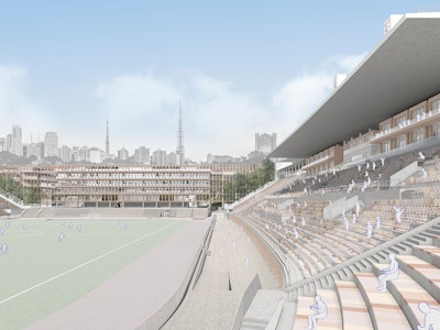 A 3D rendering of the field at Pacaembu Sports Complex Project by RADDAR