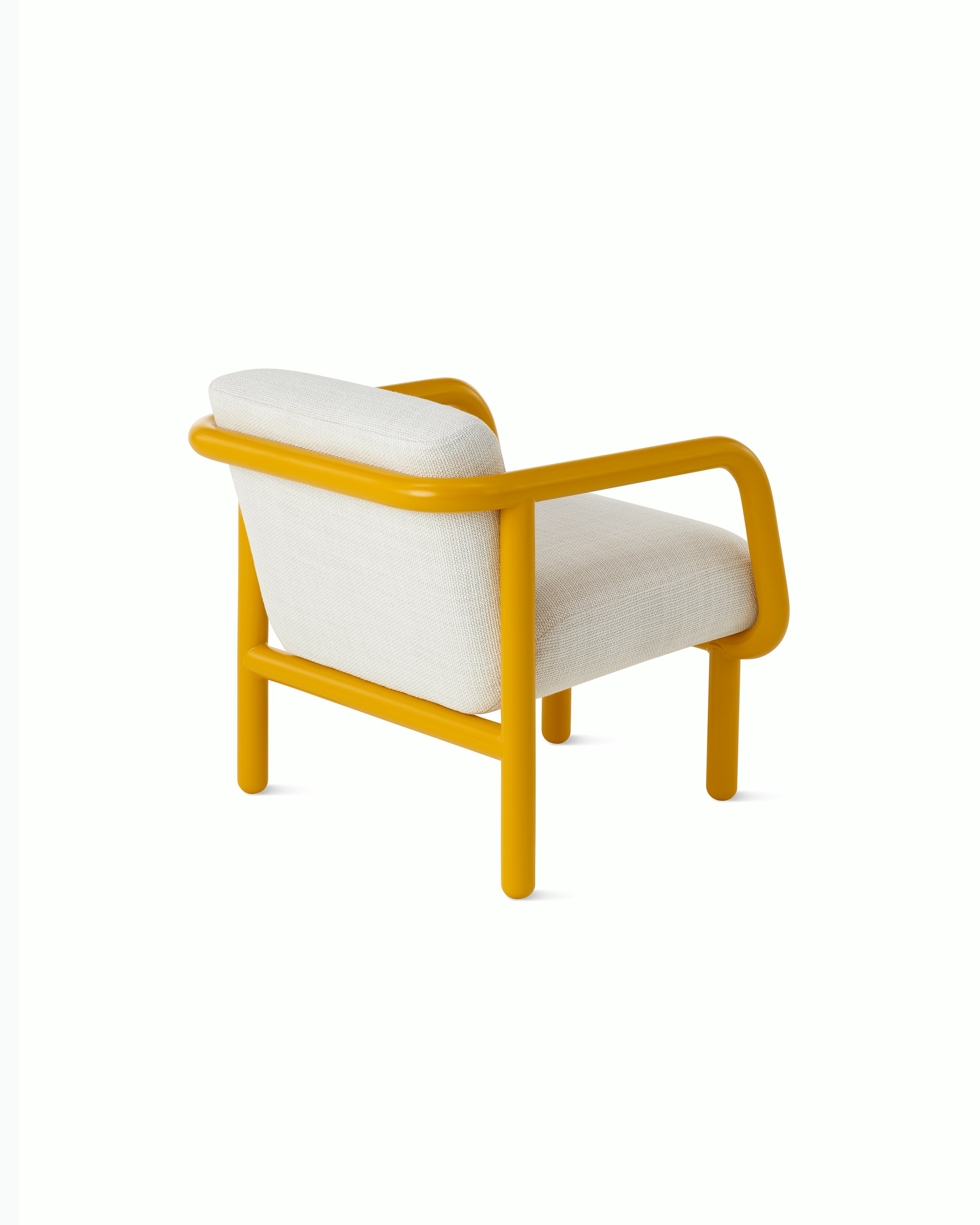 White background shot of Percy lounge chair with a yellow frame and cream upholstery.