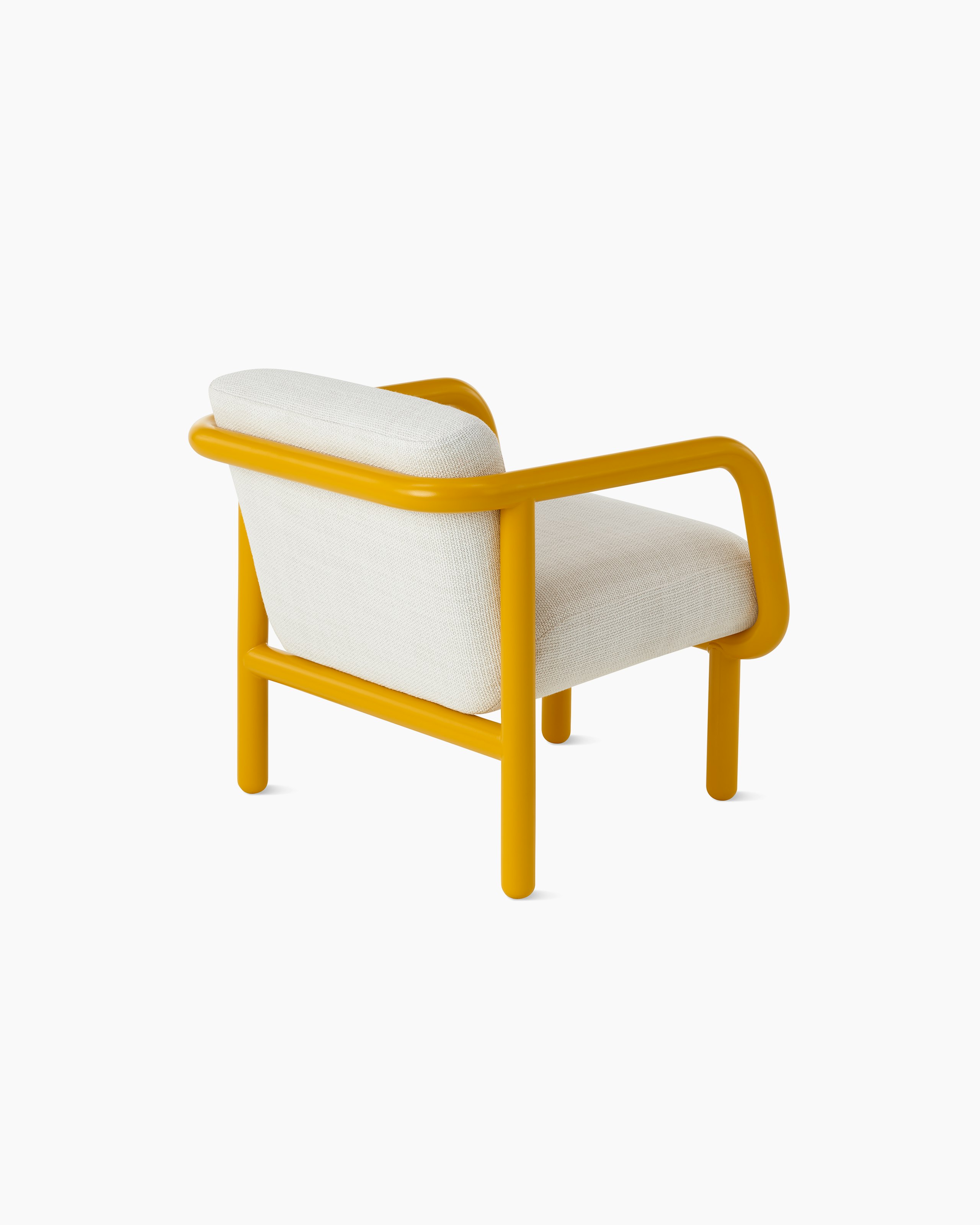 White background shot of Percy lounge chair with a yellow frame and cream upholstery.