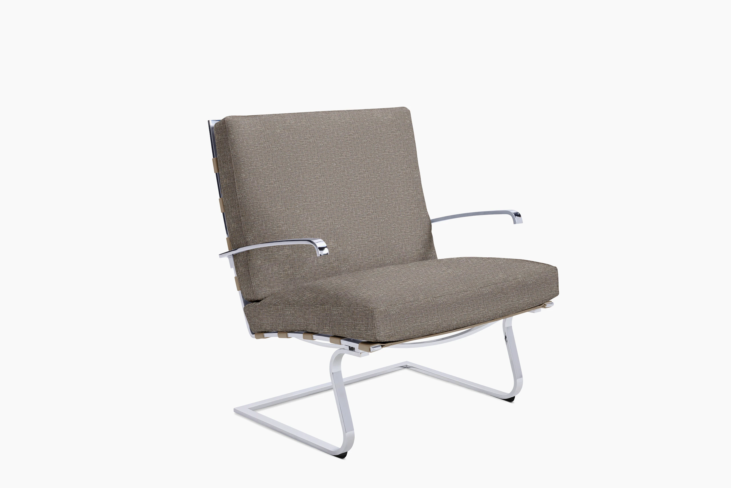 Tugendhat Chair in Diva, Platinum with belting in Belting Leather, Putty and chrome frame