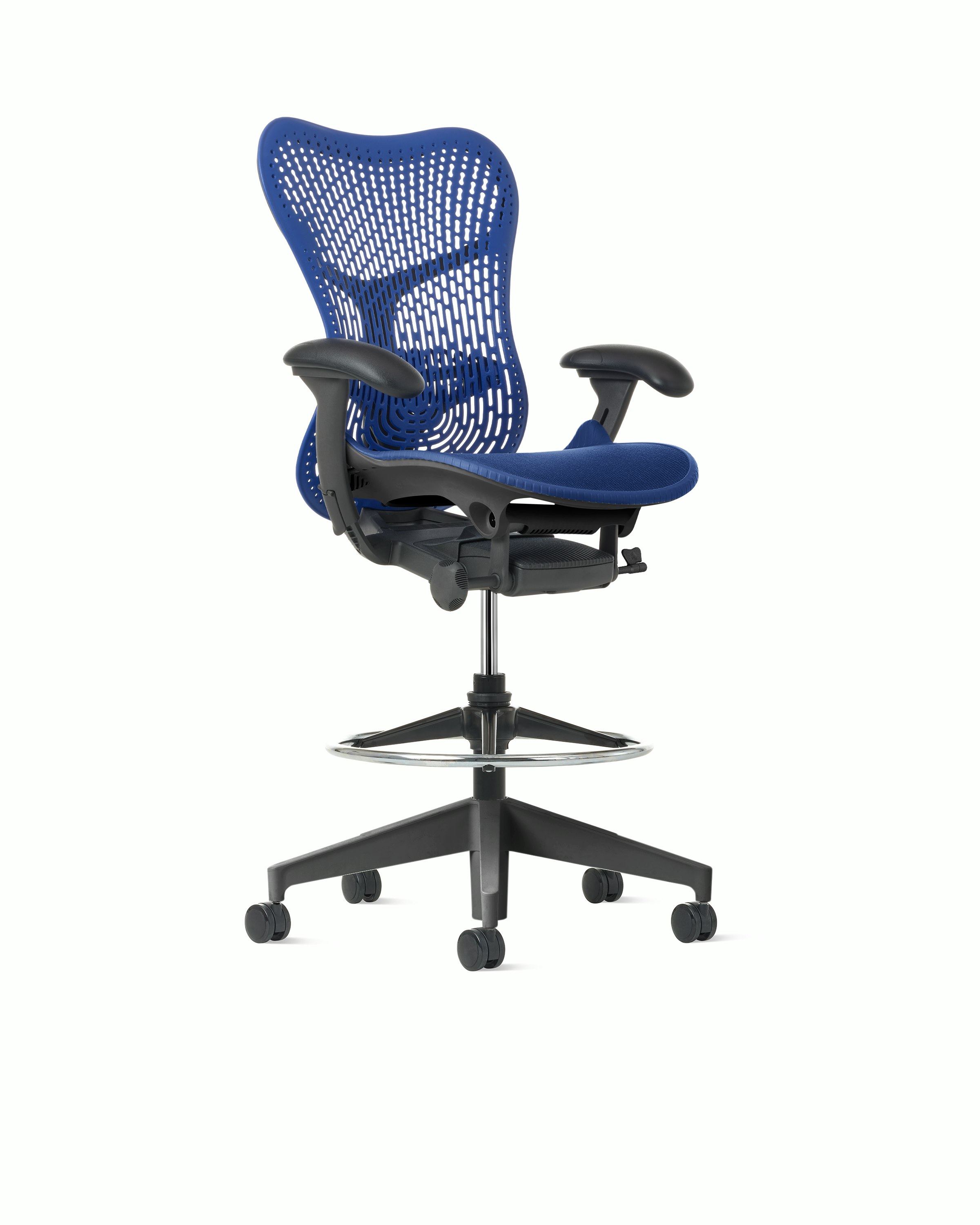 Mirra 2 Stool in Graphite with Ultramarine Triflex Suspension and Fixed seat