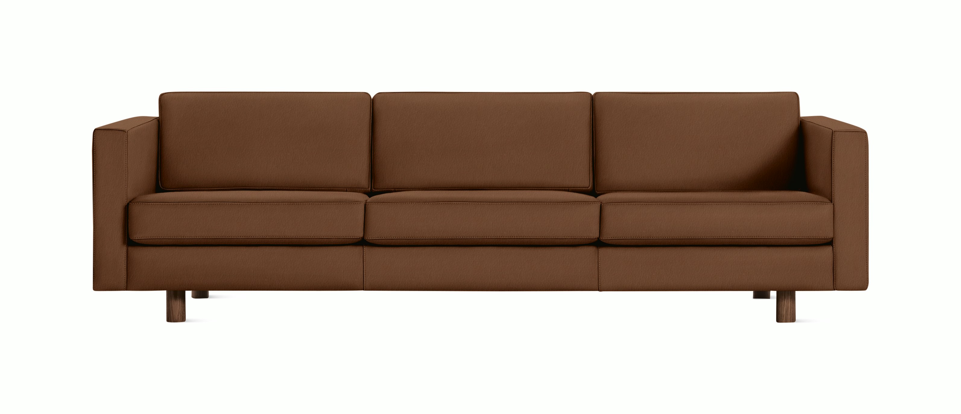 Lispenard Sofa three seater in warm brown ledge leather with 4" legs.