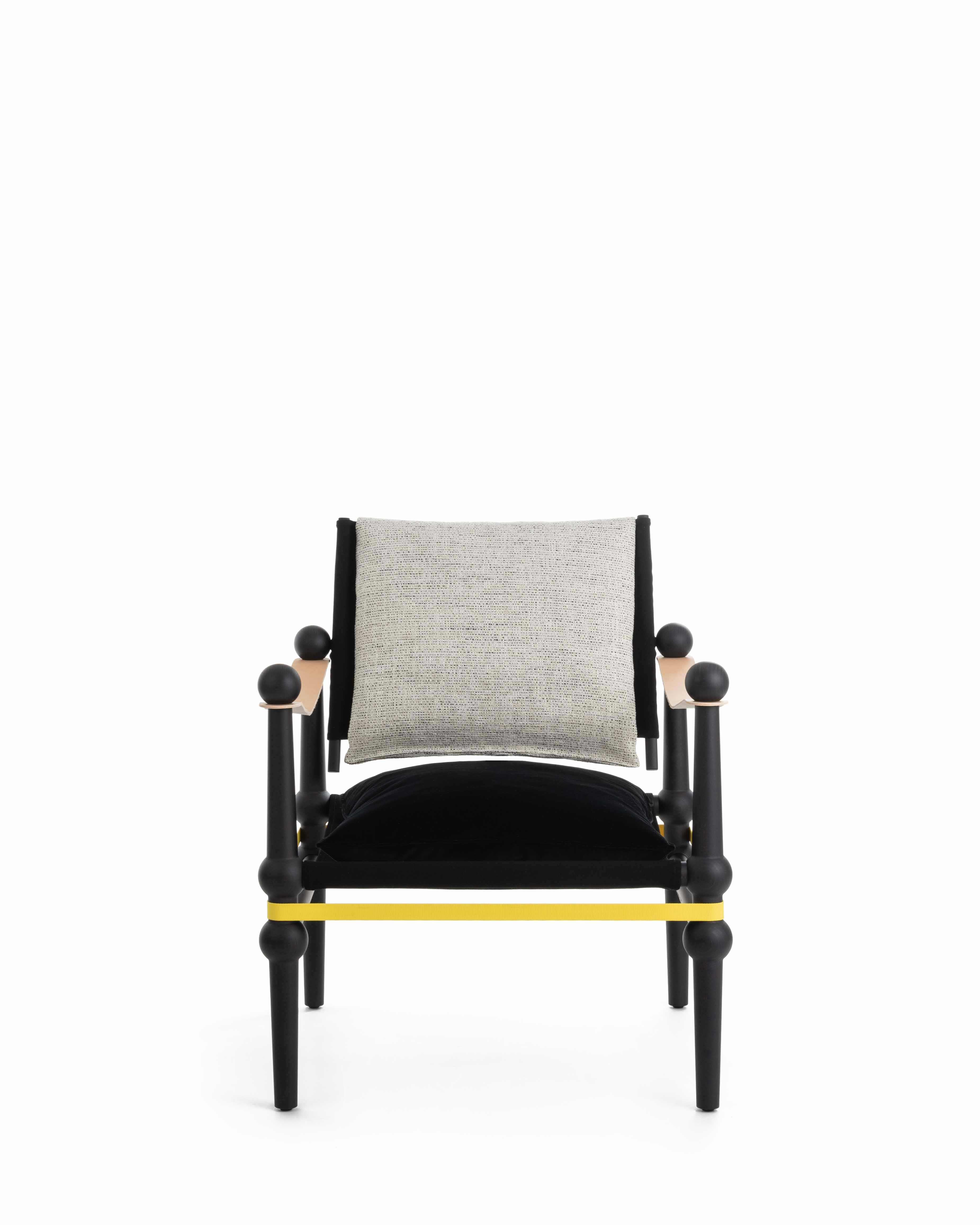 Twain Low Chair in Black Beech with Black and White cushions