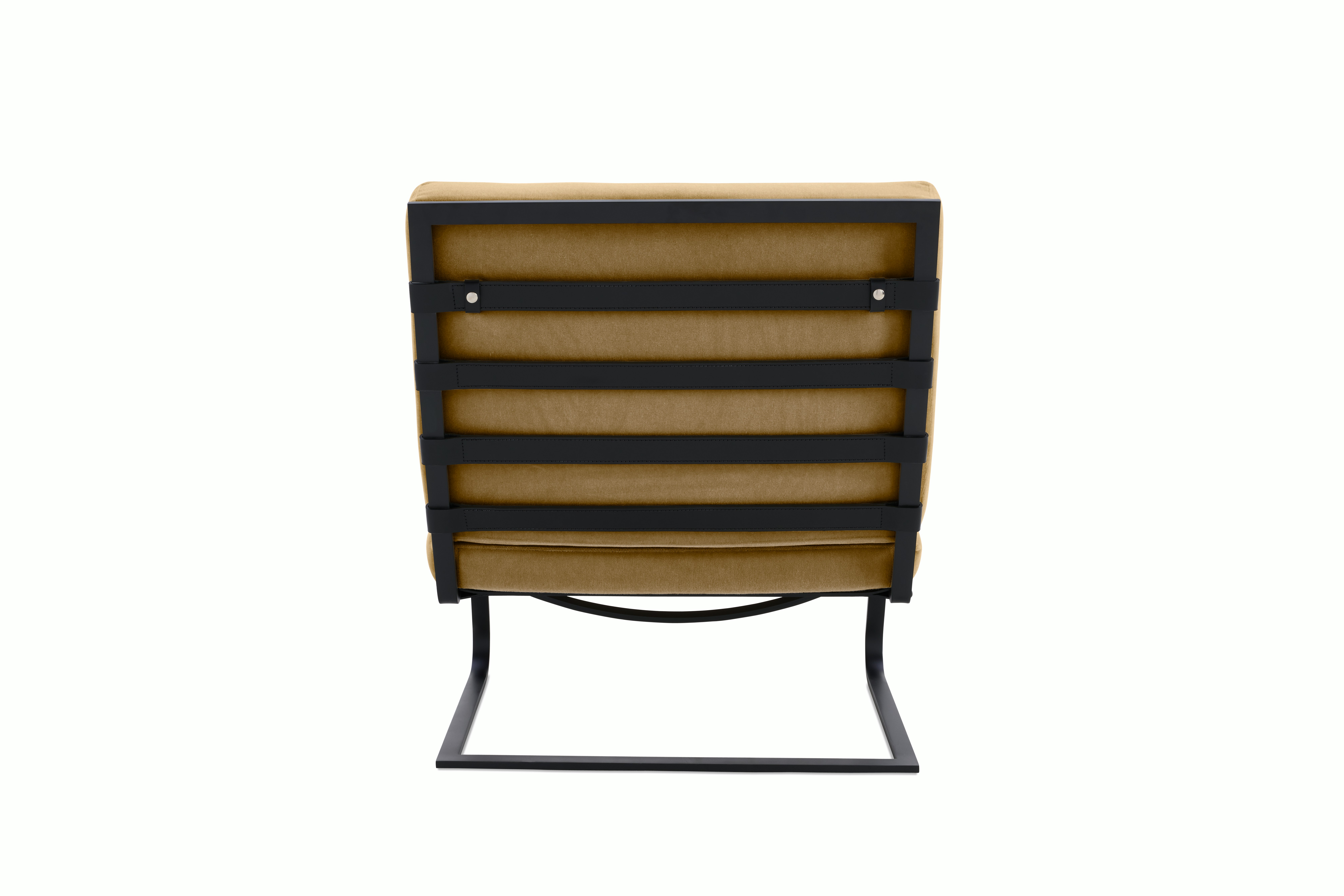 Tugendhat Chair in Knoll Velvet,  Palomino with belting in Belting Leather,  Tan and chrome frame