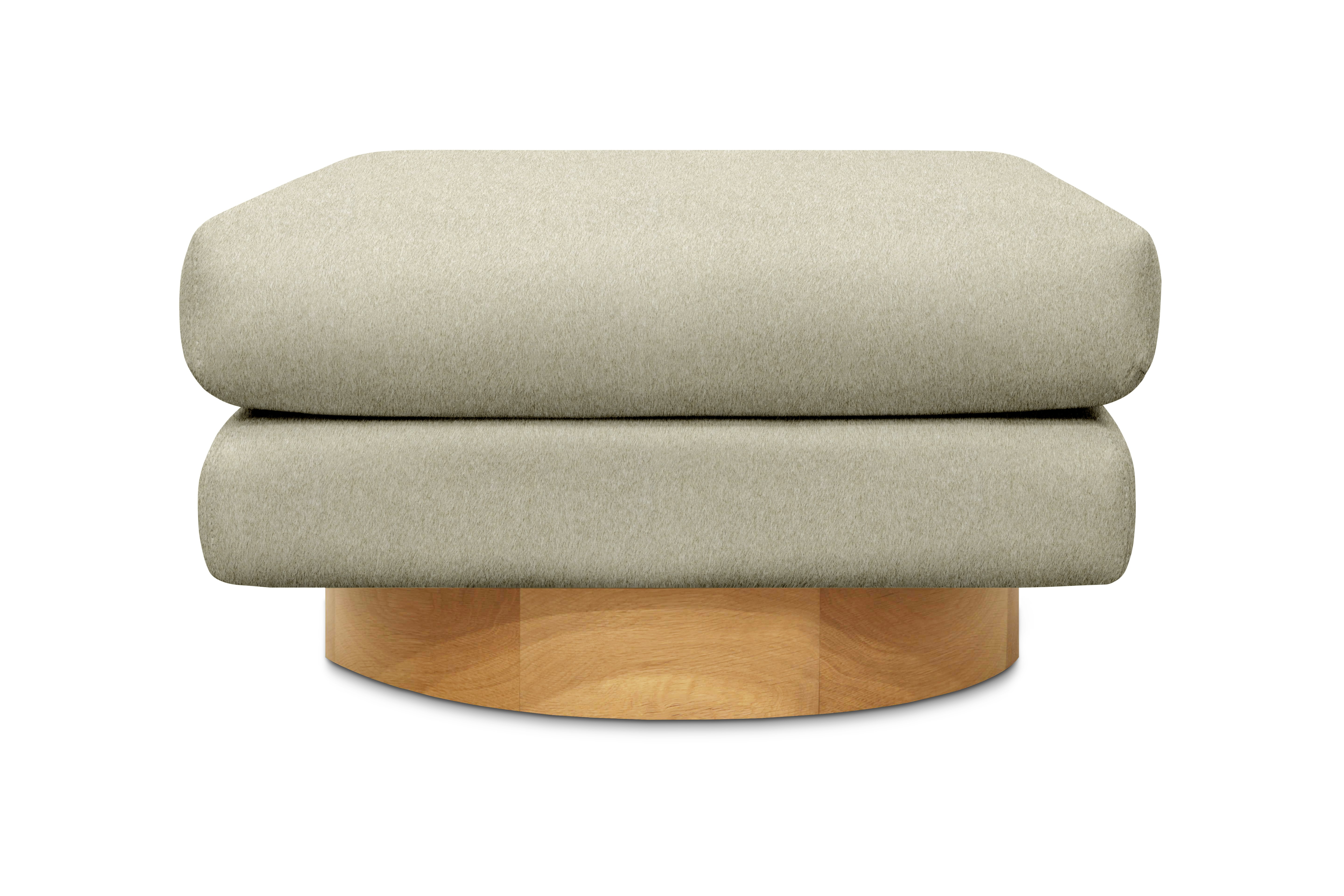 Mesa Ottoman - Alpaca Faux,  Sea Salt,  Oak