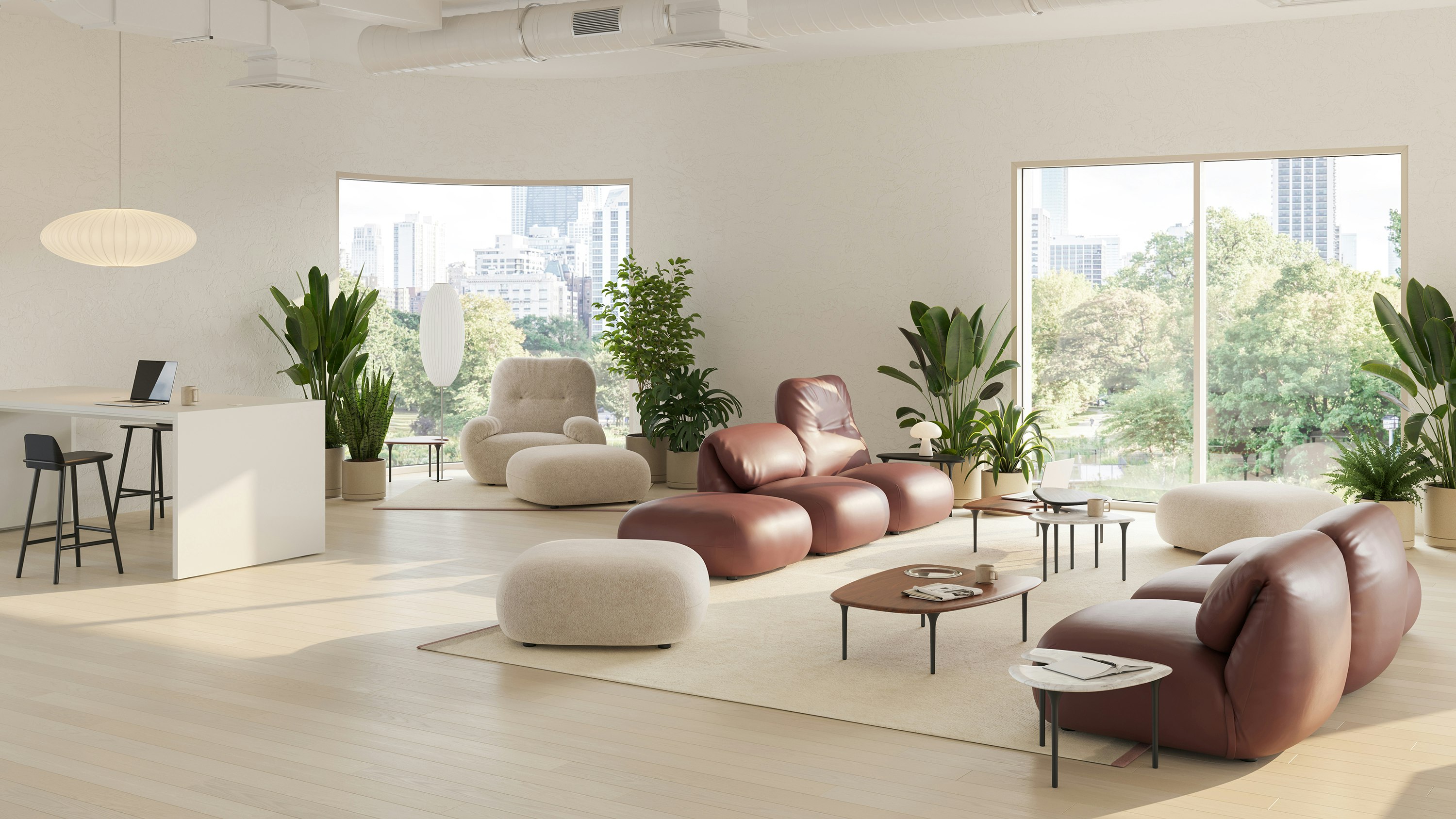 Luva Modular Sofa and Cyclade Tables in a commercial lounge setting