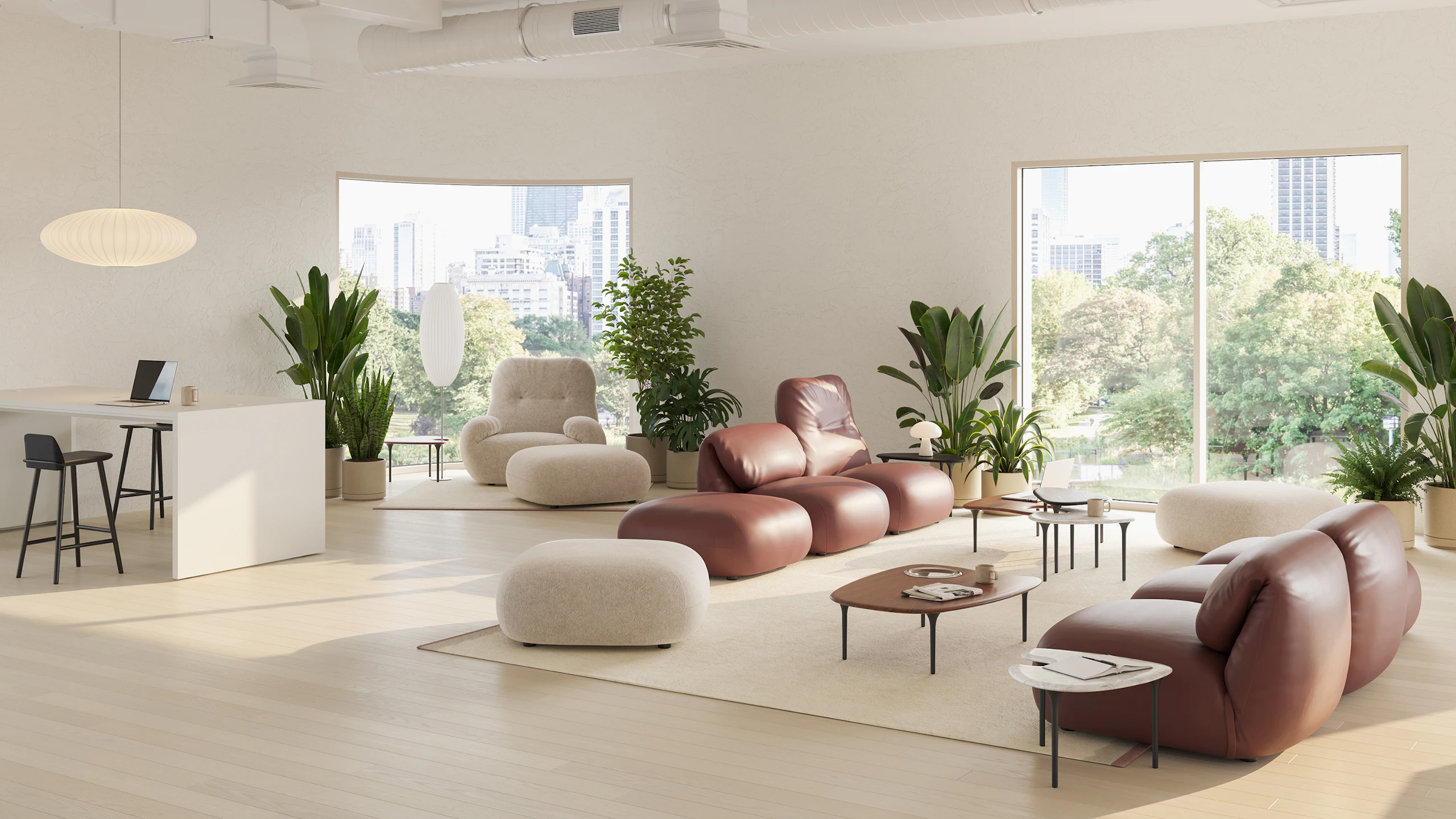 Luva Modular Sofa and Cyclade Tables in a commercial lounge setting