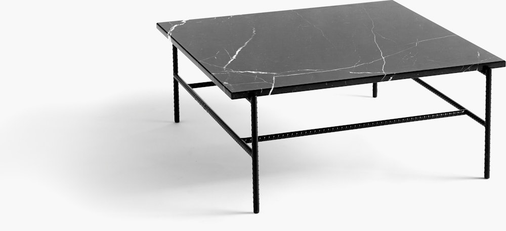 A Rebar Coffee Table with a marble top.