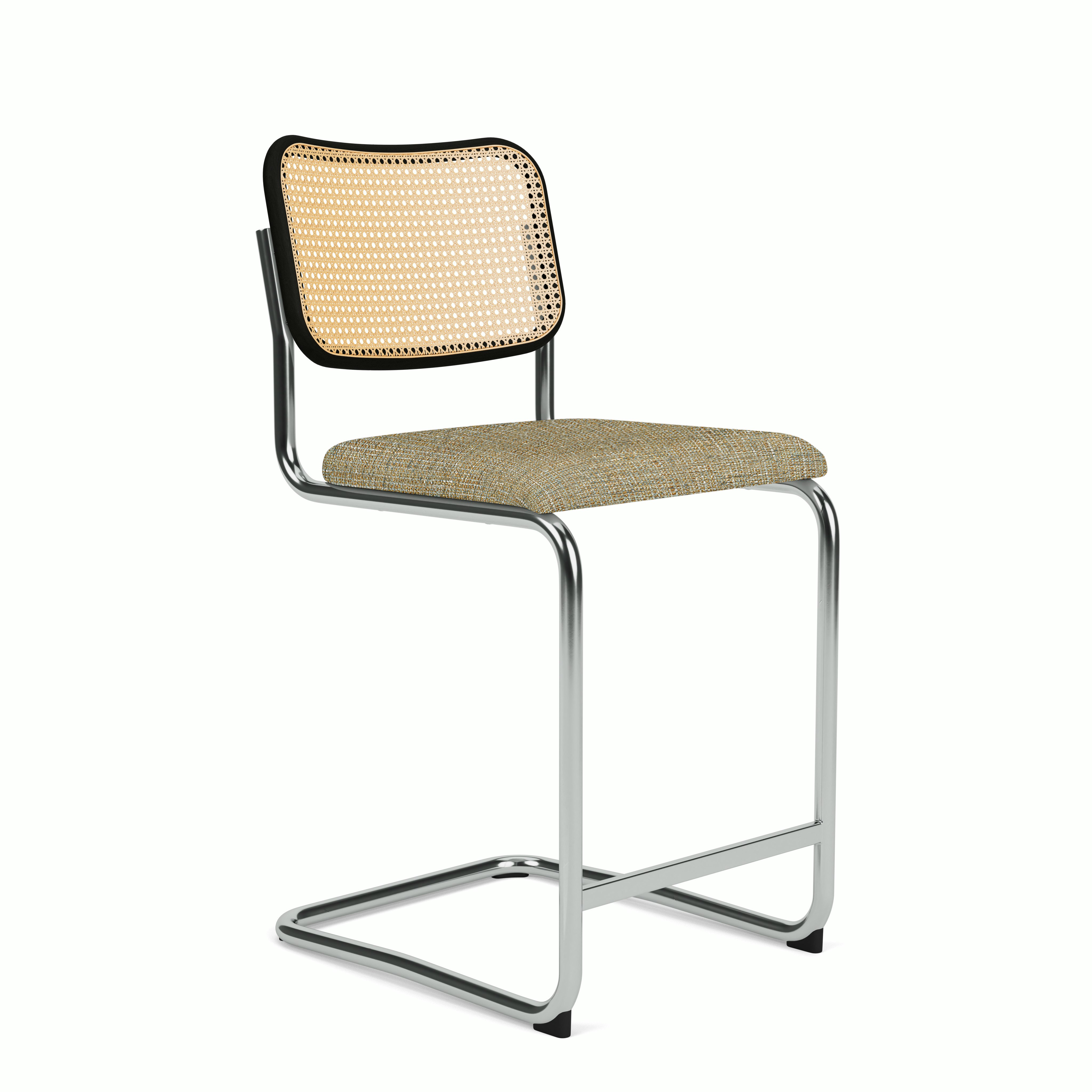 Cesca Counter Stool - Caned with Ebonized Beech Back,  Upholstered Seat,  Diva,  Limelight