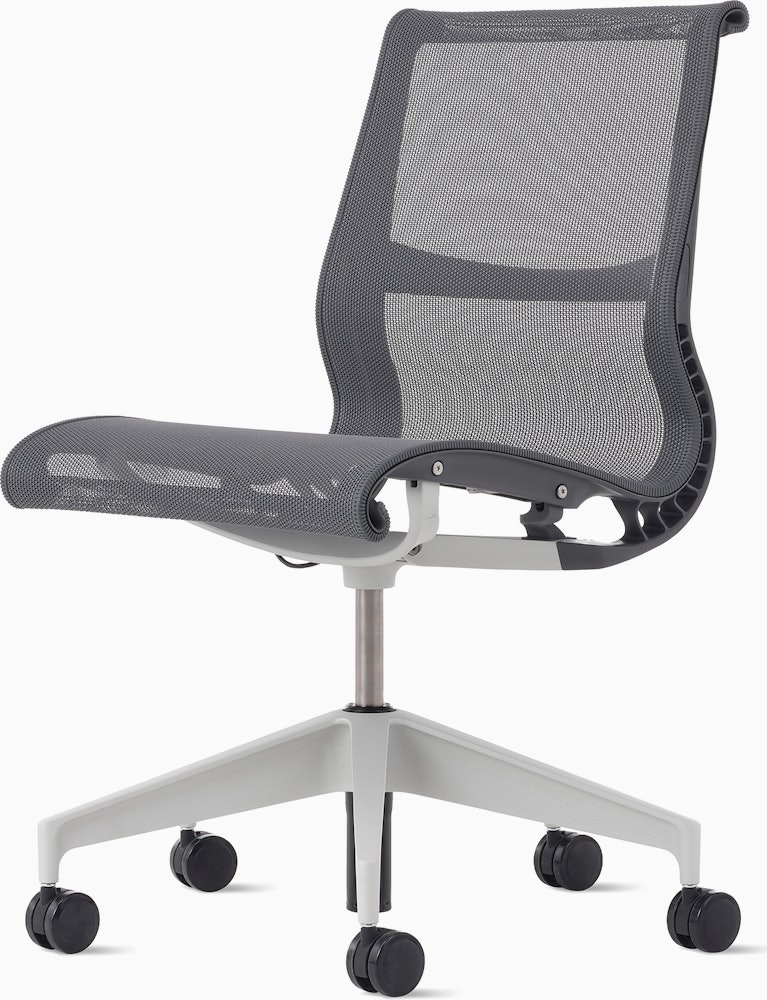 Front angle view of a Setu chair without arms in grey.