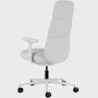 Rear angle view of a high-back Asari chair by Herman Miller in light grey with height adjustable arms.