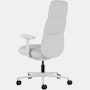 Rear angle view of a high-back Asari chair by Herman Miller in light grey with height adjustable arms.