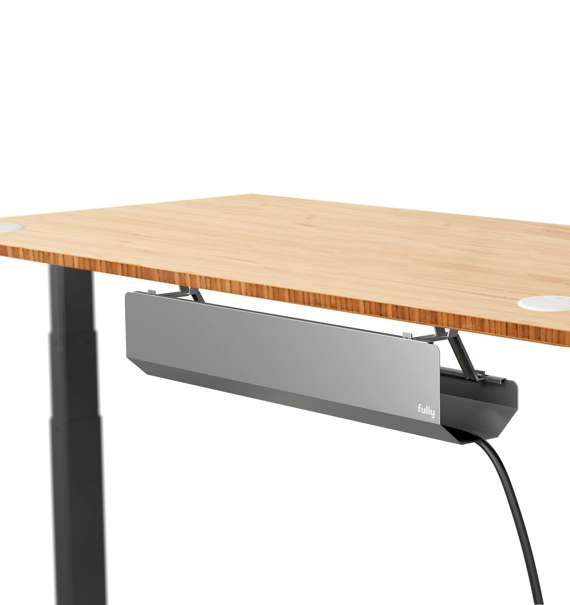 Fully Cable Management Tray, Silver Tray and Bamboo Desk