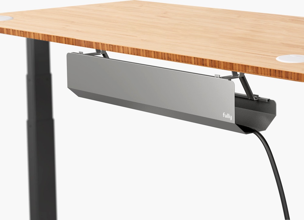Fully Cable Management Tray, Silver Tray and Bamboo Desk