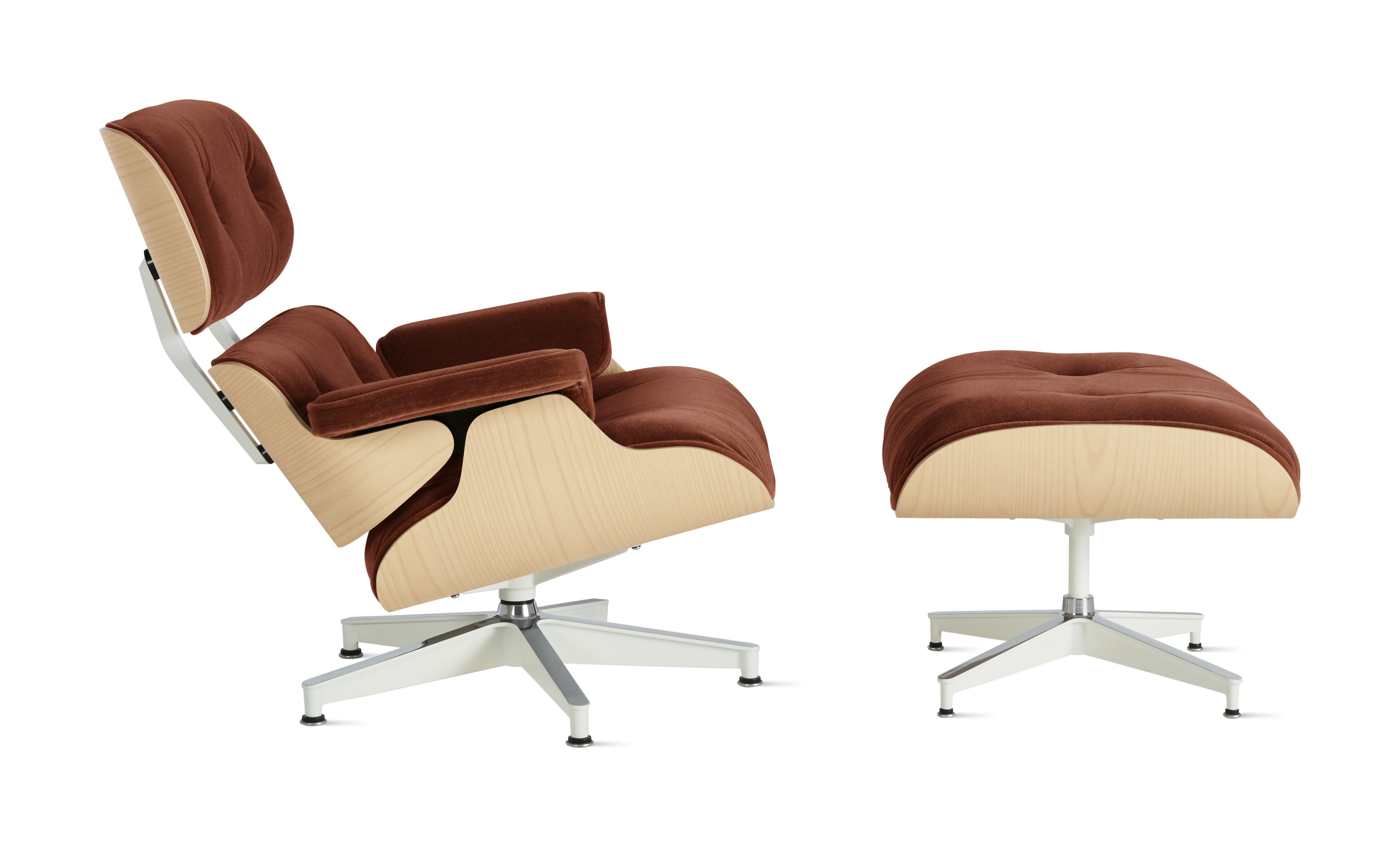 Eames Lounge & Ottoman  - White Ash,  Mohair Supreme,  Brandy