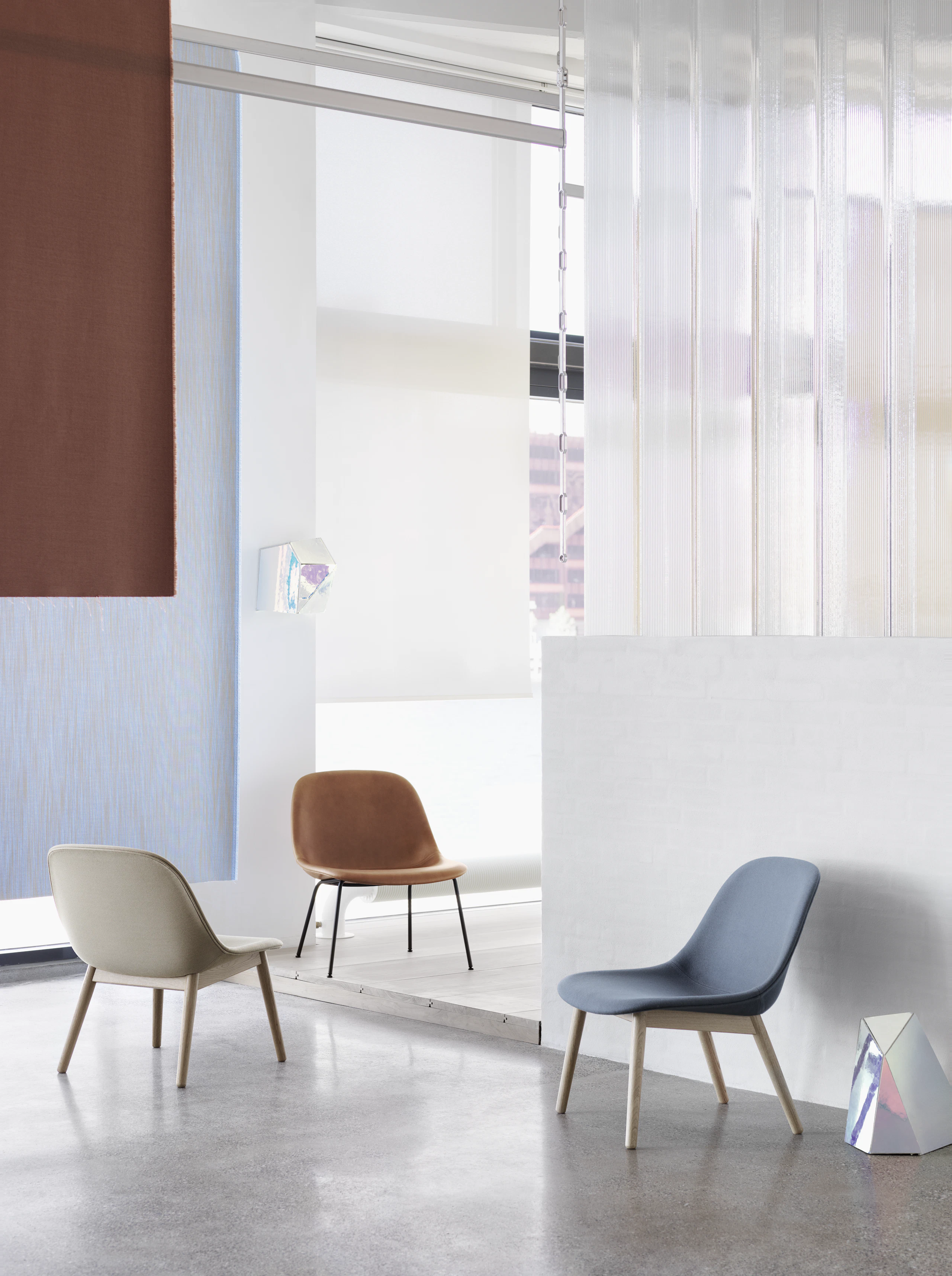 Fiber Lounge Chair Wood Base Steelcut Trio 236/Oak, Fiber Lounge Chair Tube BAse, Cognac Refine Leather, Black, Fiber Lounge Chair Wood base Divina 154/Oak