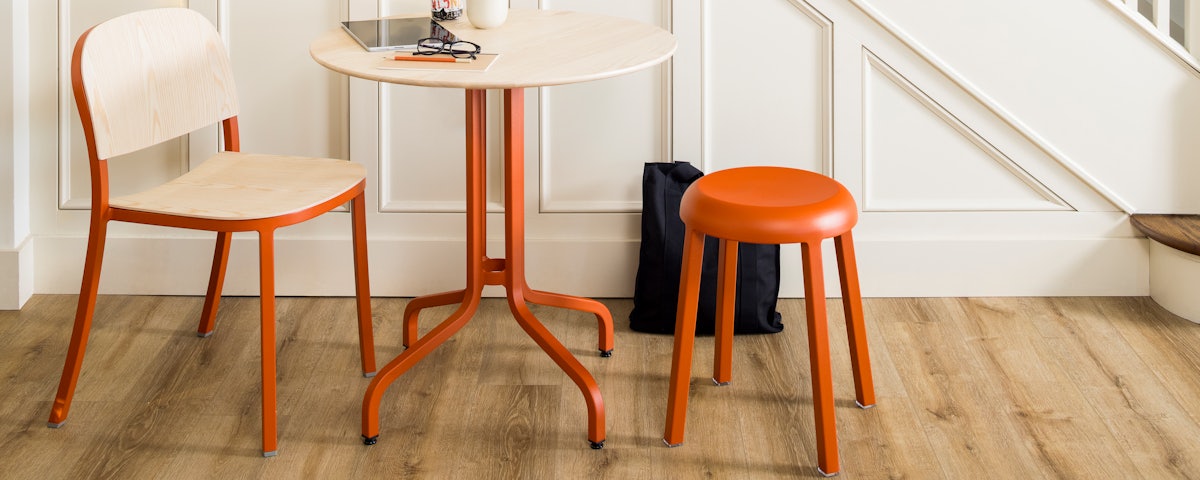 1 Inch Wood Side Chair, Cafe Table, and Low Stool in a living room setting