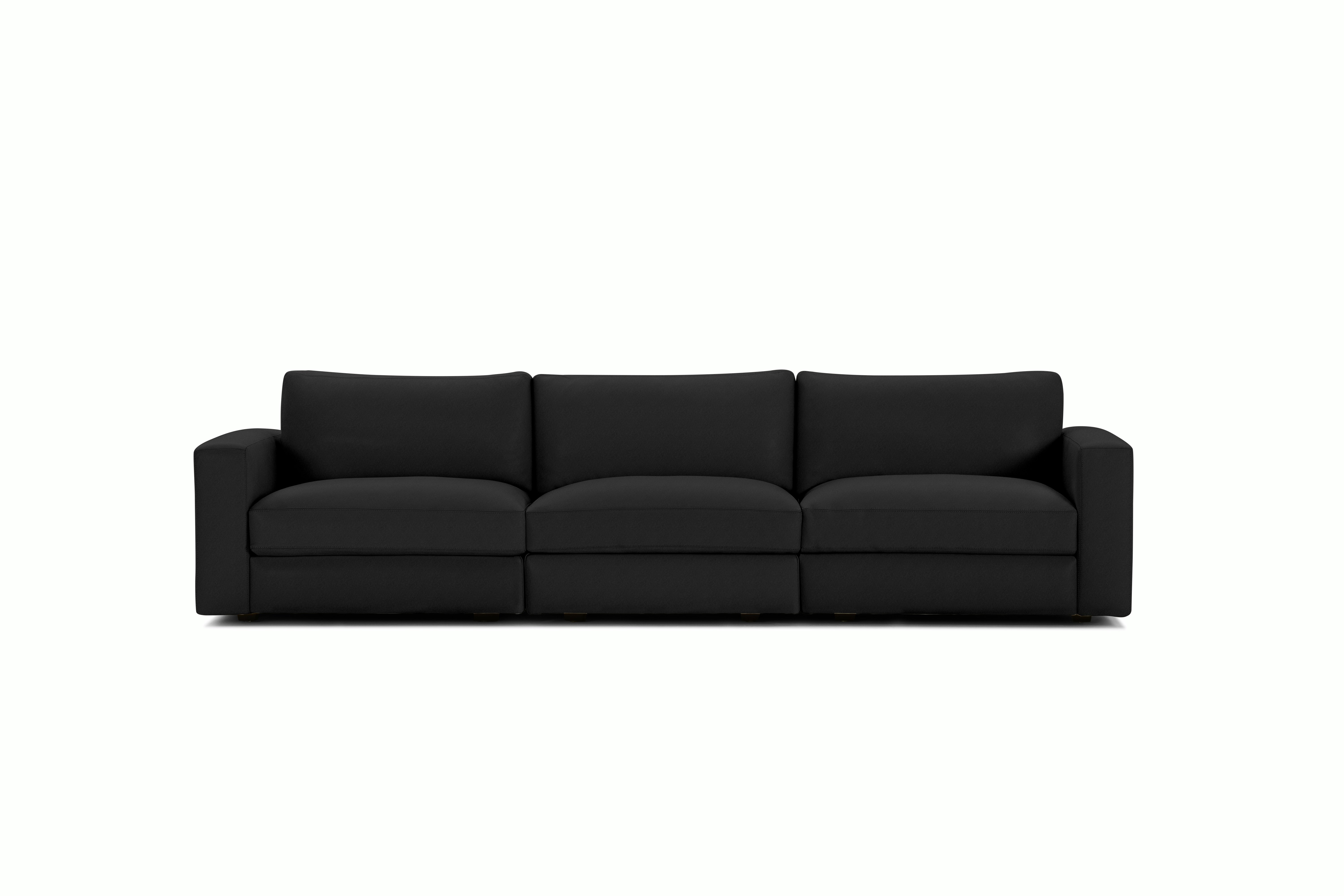 Reid Sofa - Three Seater,  Prone Leather,  Obsidian,  1" Block"