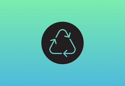 A black icon of a recycle symbol, overlaying a blue gradient background.