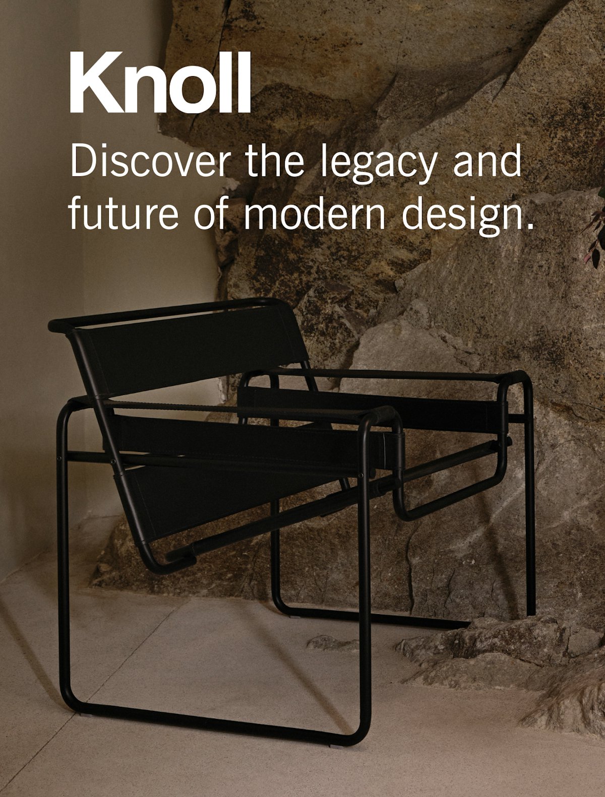 Wassily Chair in front of an interior decorative stone wall
