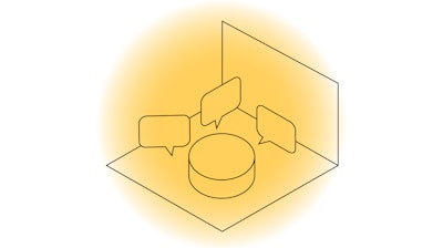 A yellow illustration with speech bubbles that represents facilitating chance encounters