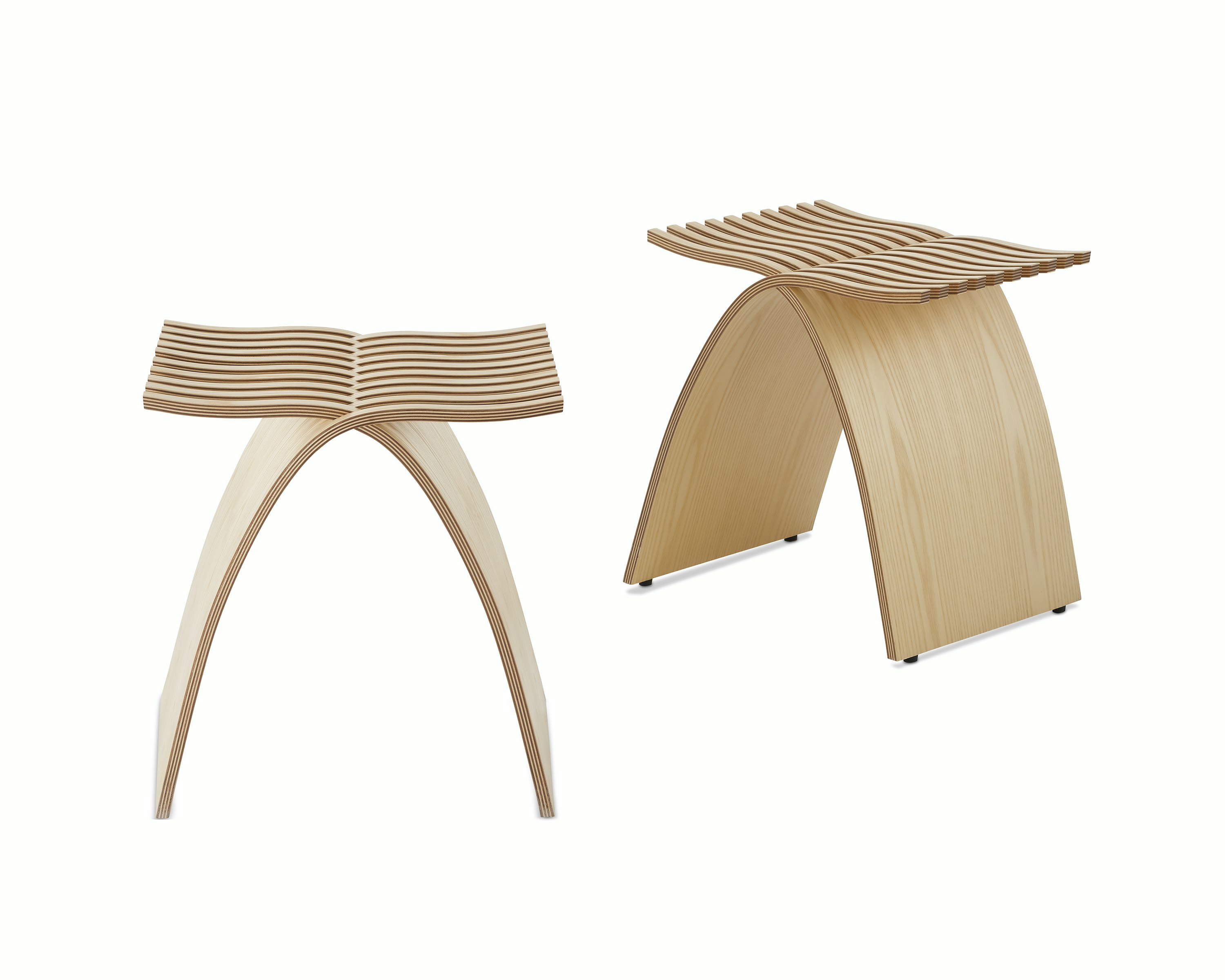 Two assembled Capelli Stools with one facing the front and the other at an angle.