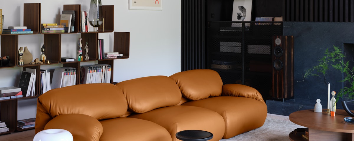 Elysee Bookshelf and Luva Sofa in a living room setting