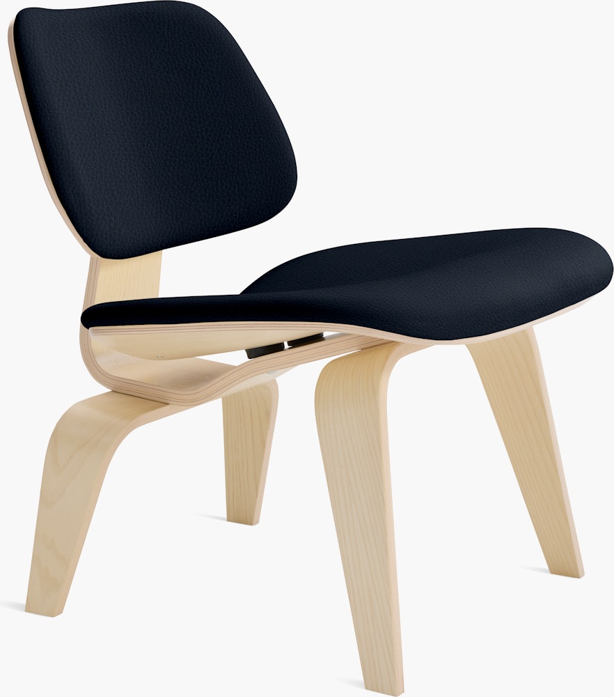 Eames Molded Plywood Lounge Chair Wood Base (LCW) - Upholstered,  White Ash,  Prone Leather,  Sail