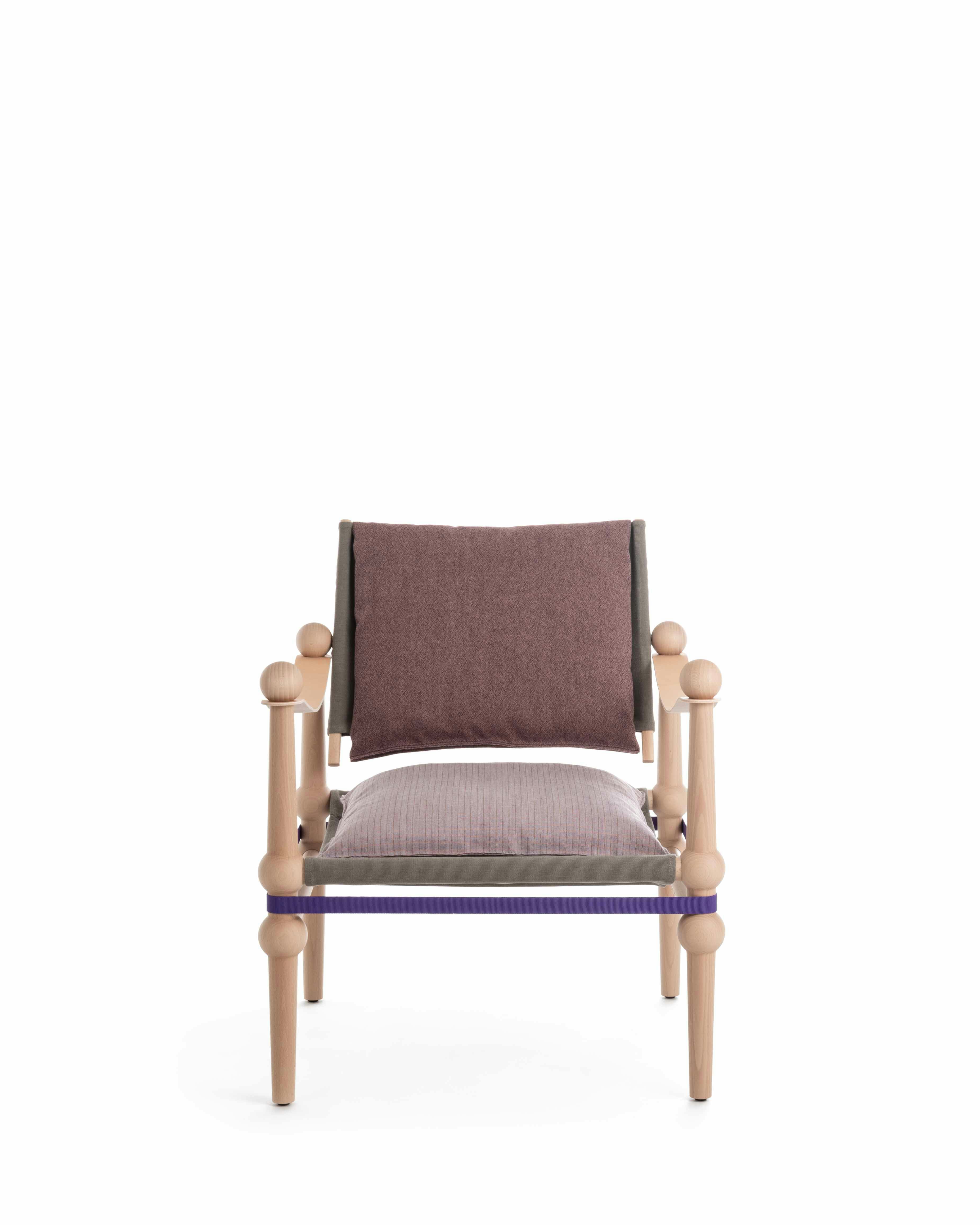 Twain Low Chair in Natural Beech and Pink