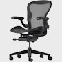 Black Matte Aeron Chair on a white background with a 5-star base, angled view from the front.