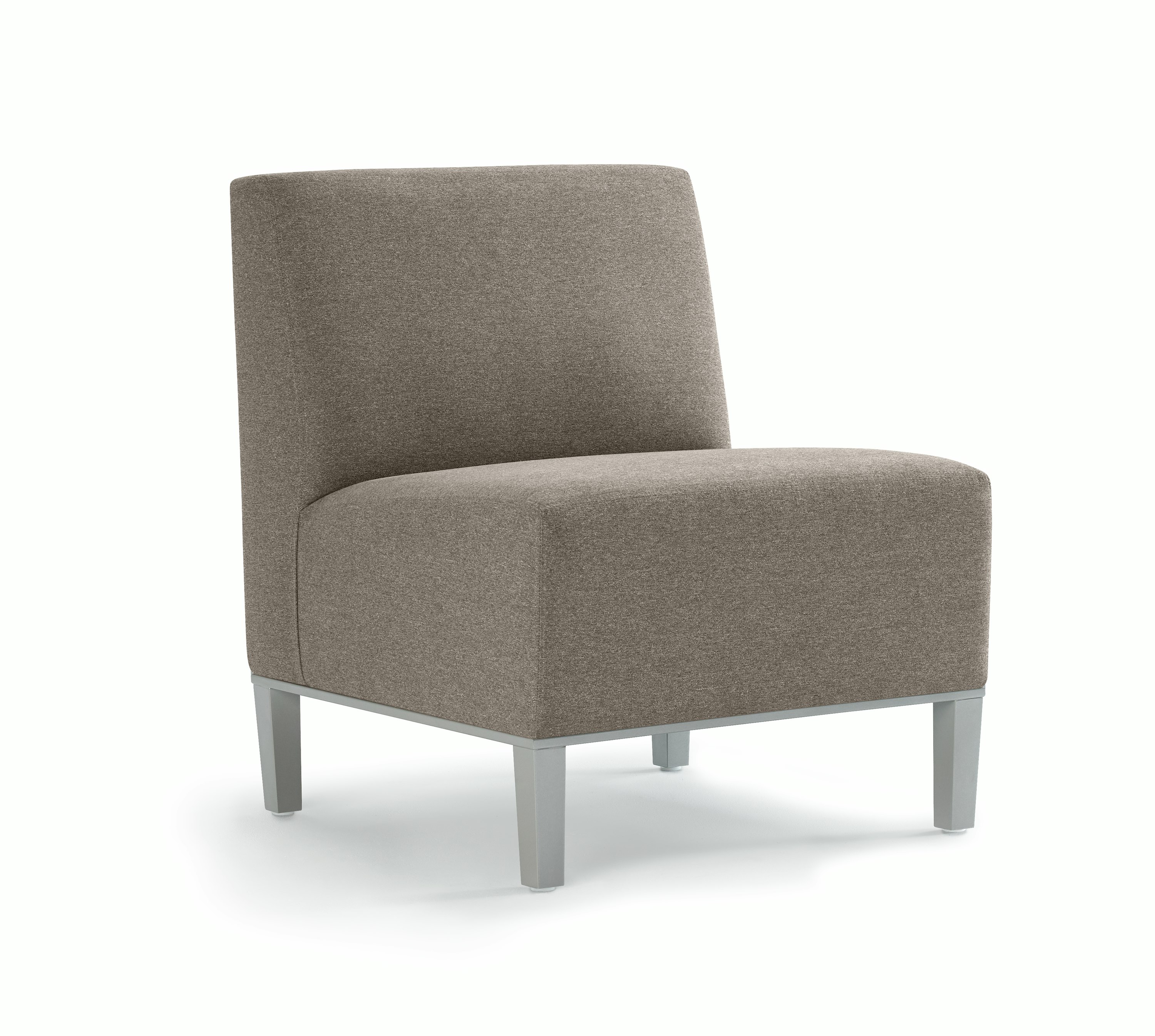 Front three-quarter view of Brava Platform Lounge chair with no arms on a metal base.