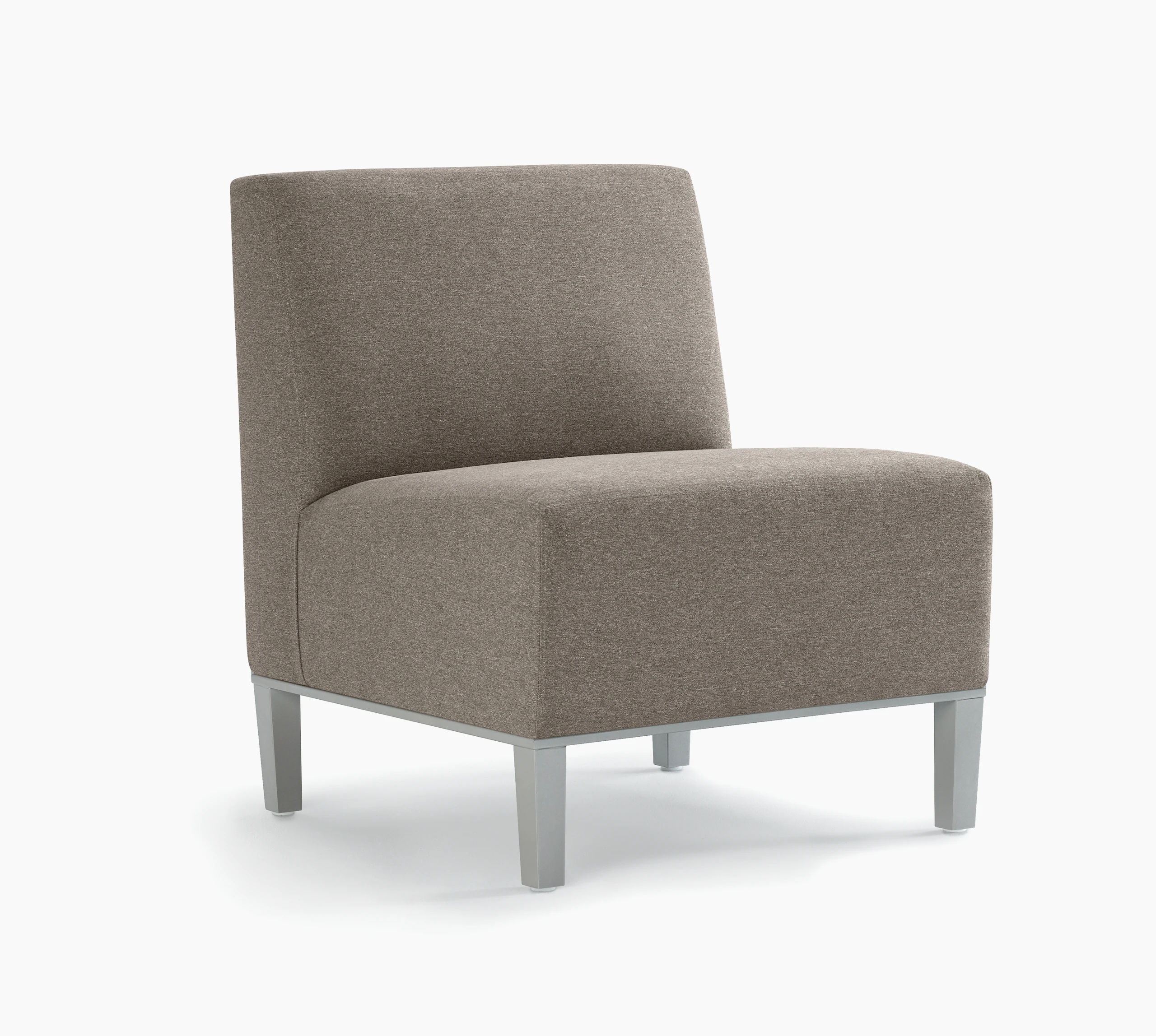 Front three-quarter view of Brava Platform Lounge chair with no arms on a metal base.
