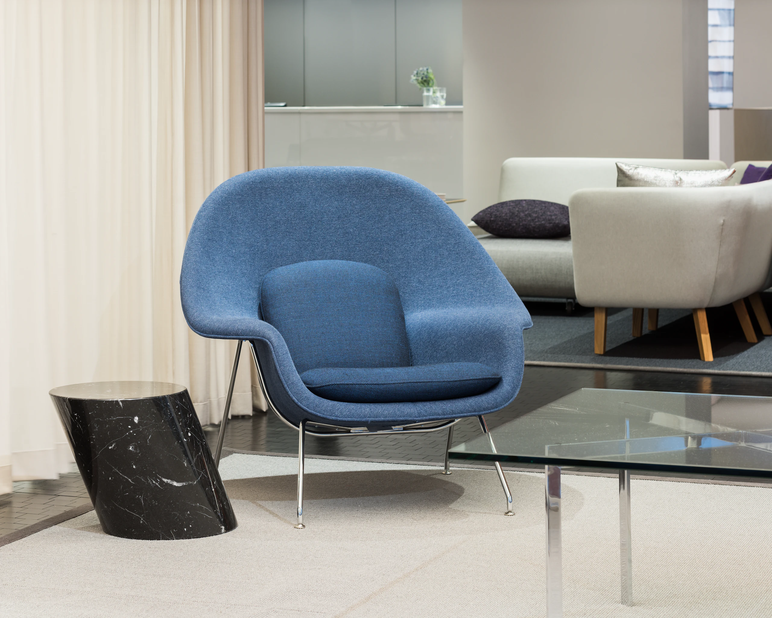 Nero Marquina Marble side table womb chair